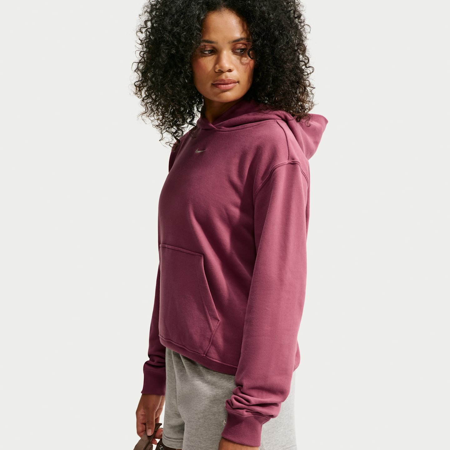 Женское худи Nike Studio Fleece Lightweight French Terry, цвет: Розовый / Молочный — фото 1