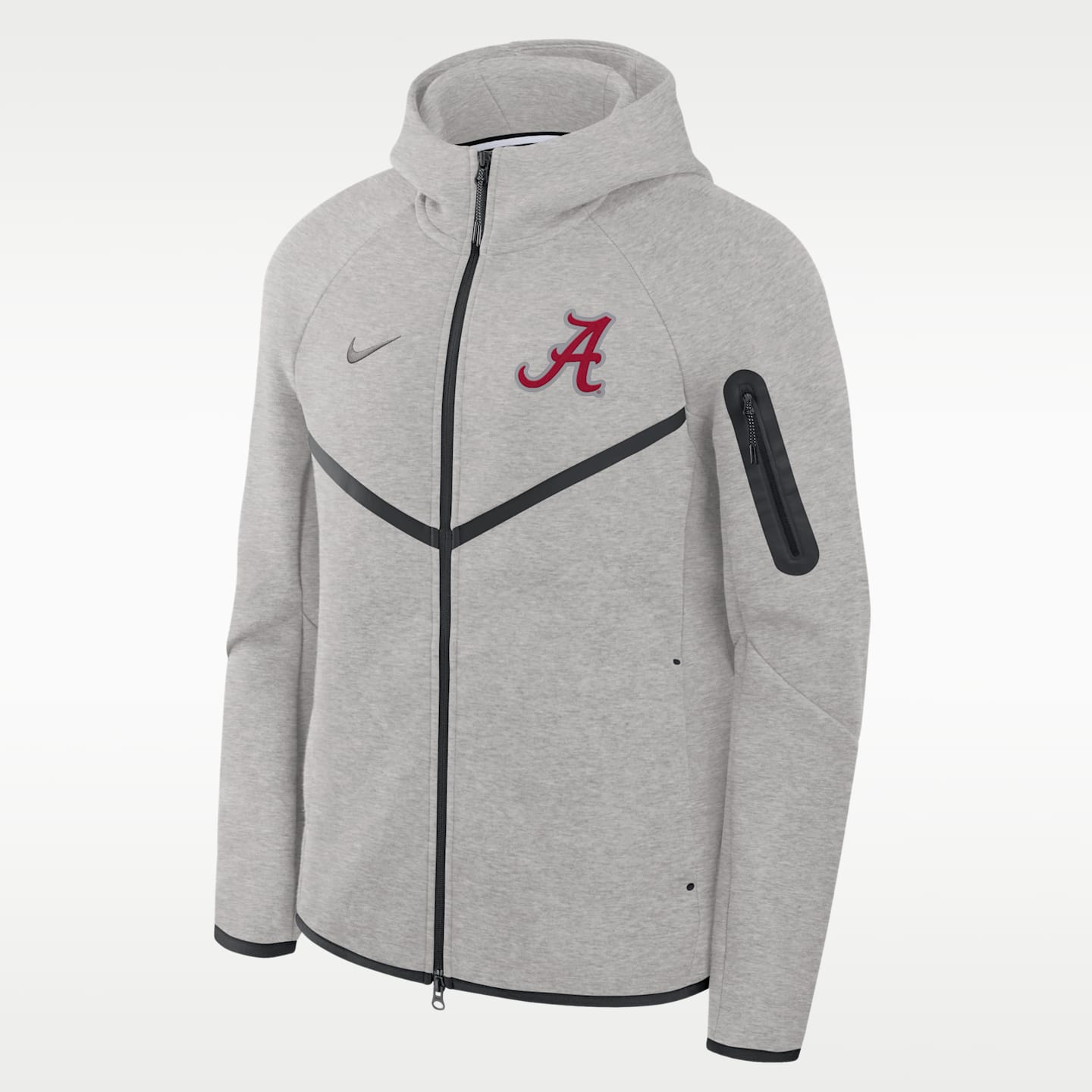 Мужская куртка Nike Alabama Tech Fleece Windrunner College с капюшоном на молнии, цвет: Серый / Чёрный — фото 1