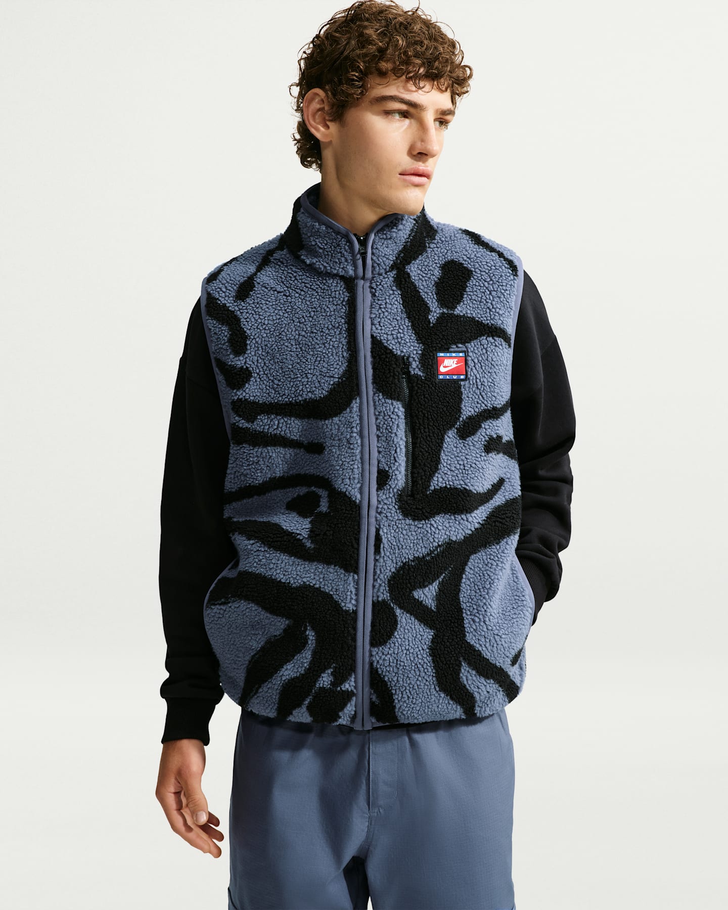 Мужской утеплённый флисовый жилет на молнии Nike Club, цвет: Синий — фото 6