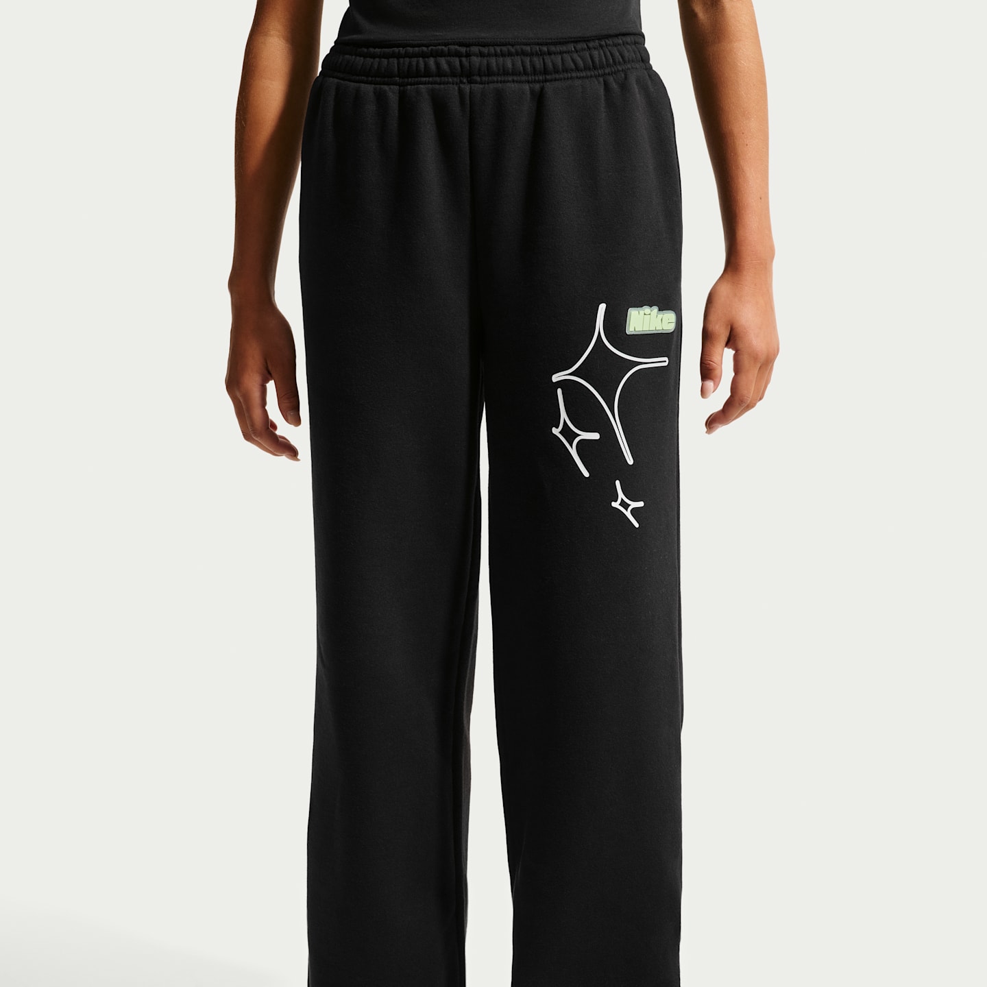 Детские брюки для девочек Nike Sportswear Studio с открытым низом, цвет: Чёрный / Белый — фото 2