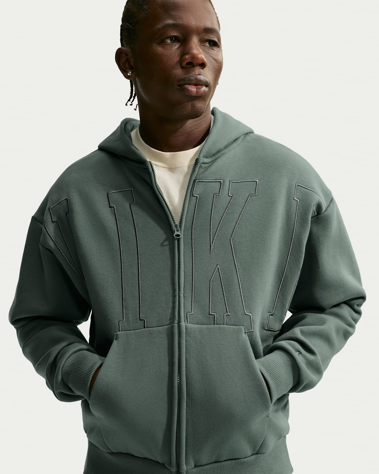 Мужское флисовое худи на молнии Nike Solo свободного кроя, цвет: Камуфляжный зелёный — фото 8