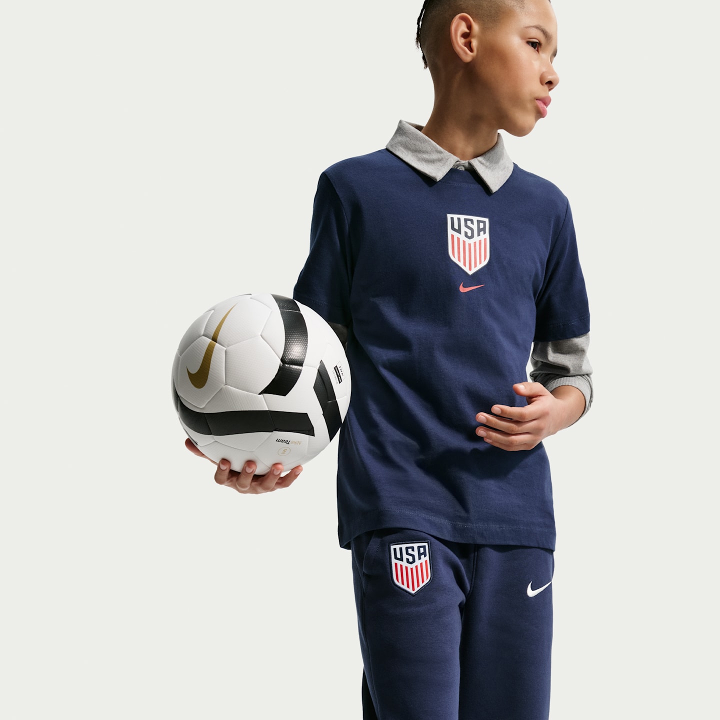 Детские флисовые футбольные джоггеры Nike Usmnt Club, цвет: Тёмно-синий / Молочный — фото 4