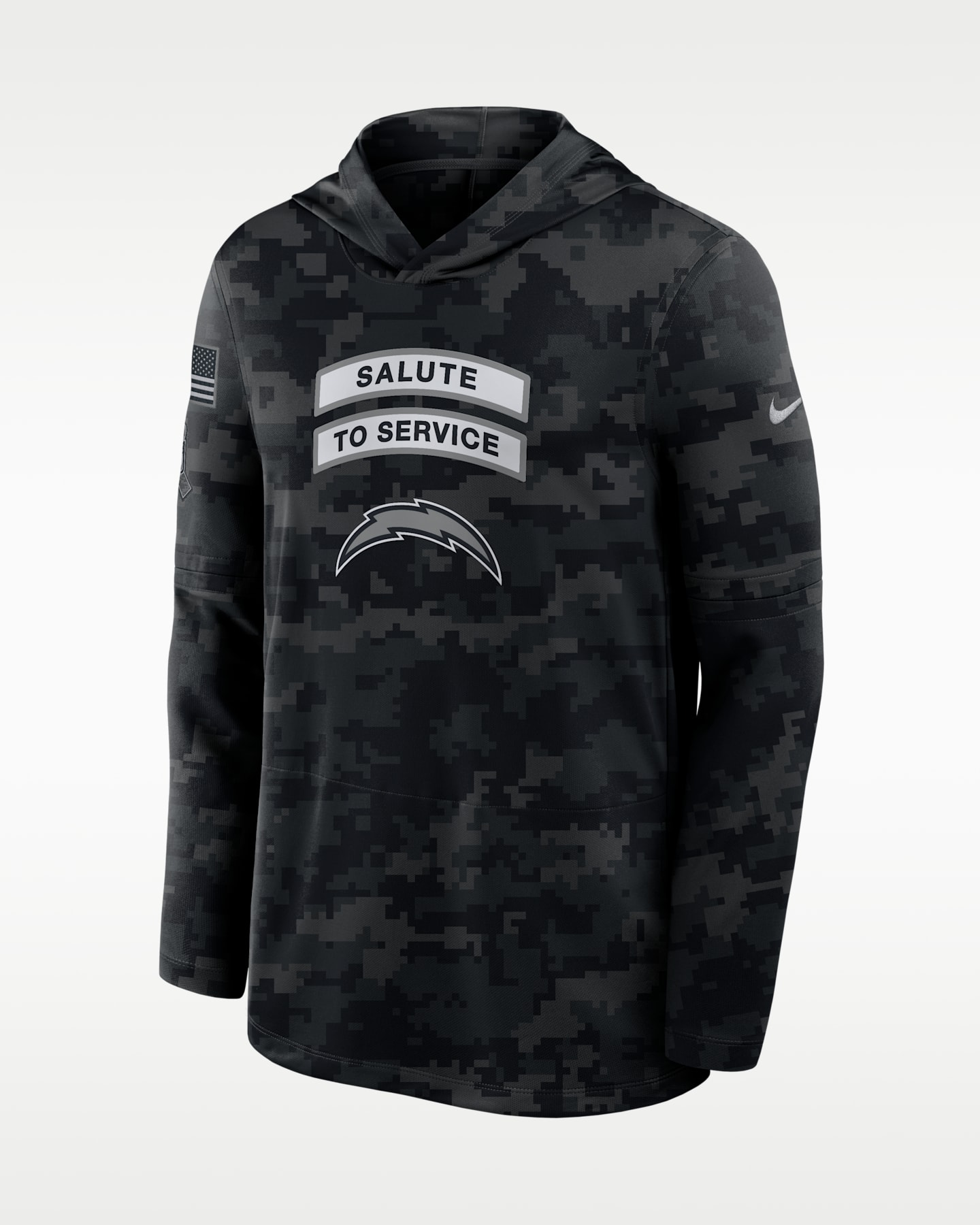 Мужской лонгслив с капюшоном Nike Dri-FIT NFL Los Angeles Chargers Salute to Service, цвет: Чёрный — фото 3