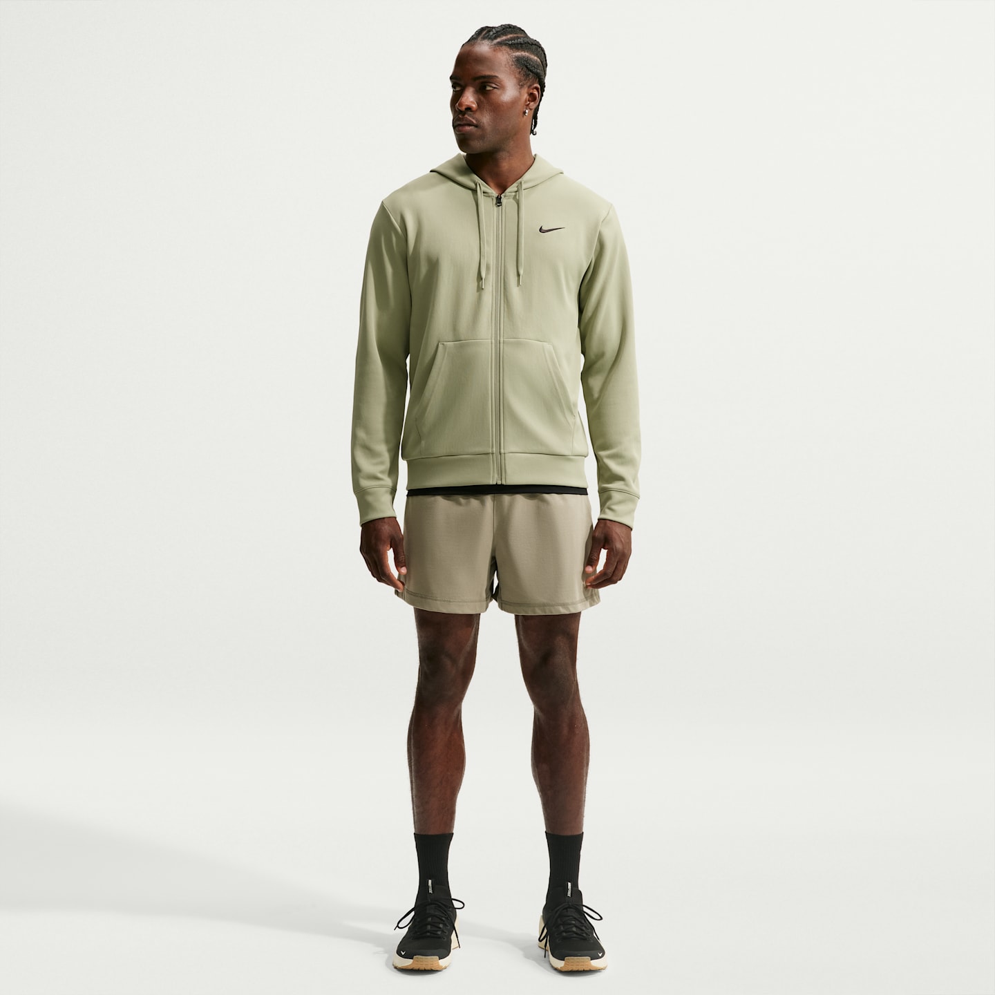 Мужское флисовое худи на молнии Nike Flex Dri-FIT с УФ-защитой, цвет: Пыльный оливковый / Чёрный — фото 4