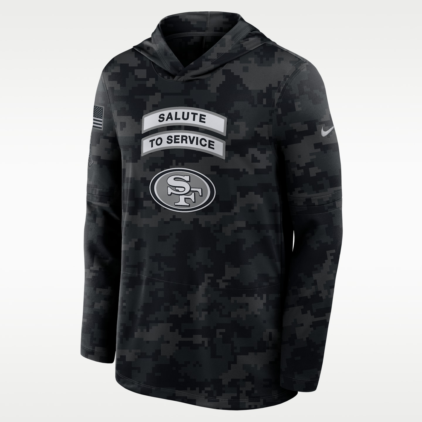 Мужской лонгслив с капюшоном Nike San Francisco 49ers Salute to Service Sideline Dri-FIT, цвет: Чёрный — фото 1
