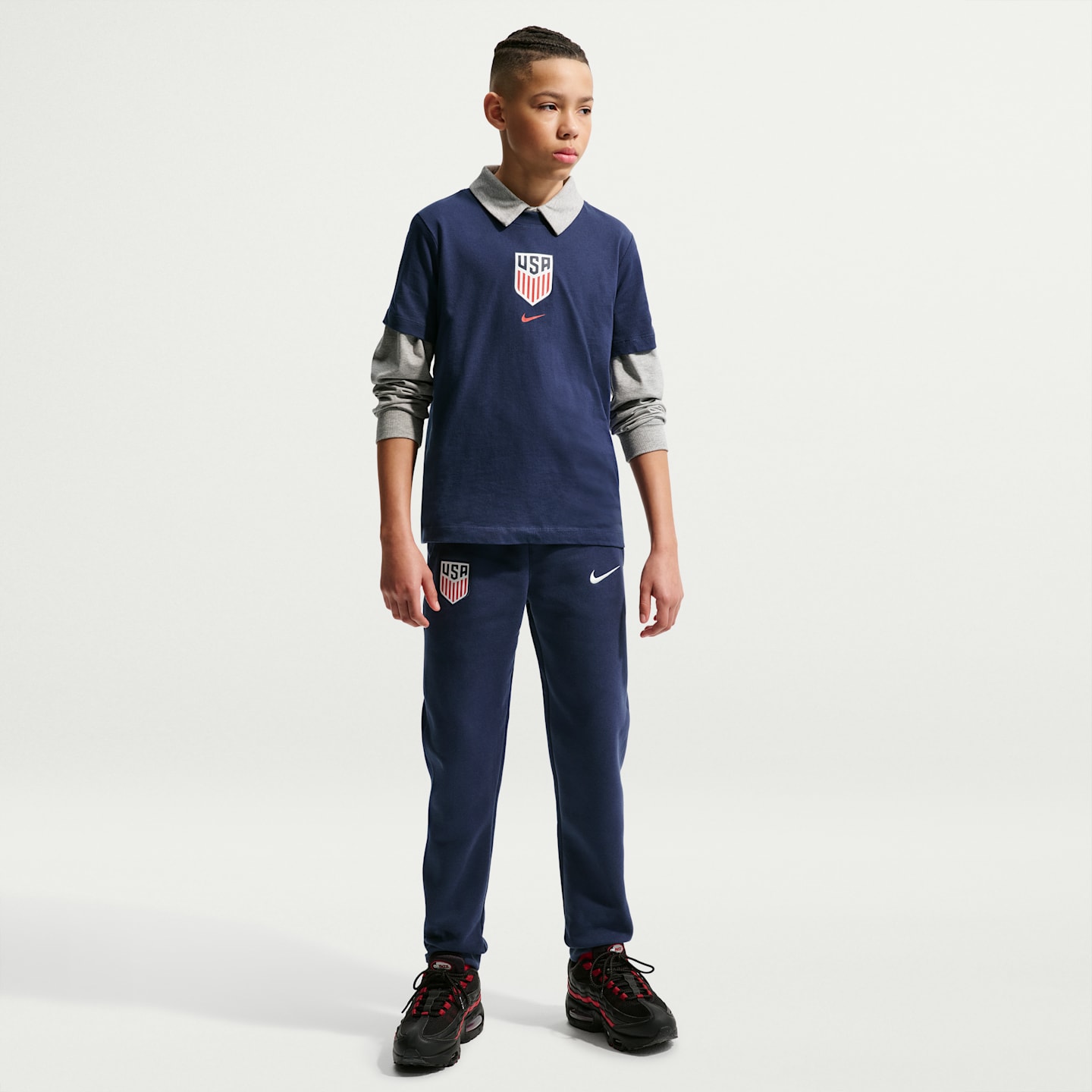 Детские флисовые футбольные джоггеры Nike Usmnt Club, цвет: Тёмно-синий / Молочный — фото 1