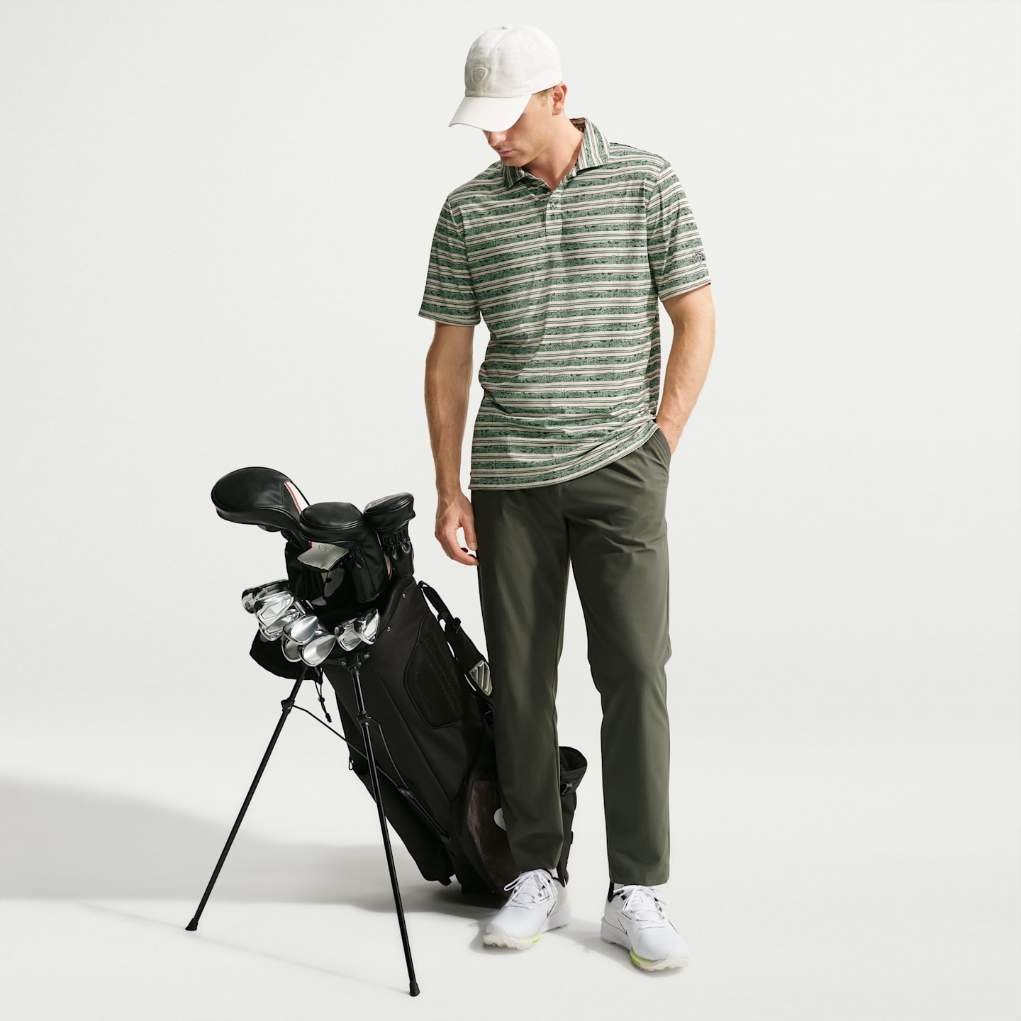 Мужское поло Nike Par Dri-FIT Striped Golf Polo, цвет: Камуфляжный зелёный — фото 4