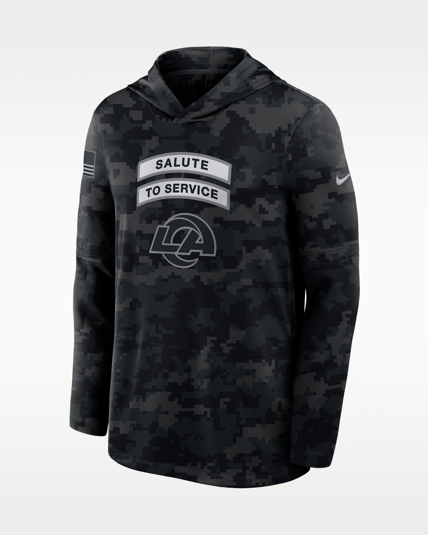 Мужской лонгслив с капюшоном Nike Dri-FIT NFL Los Angeles Rams Salute to Service, цвет: Чёрный — фото 3
