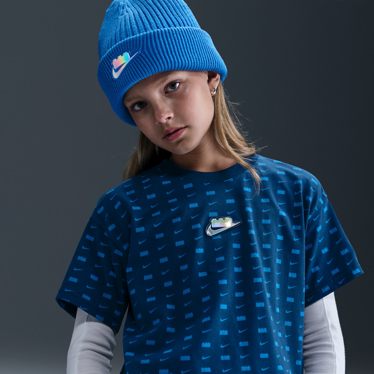 Детская укороченная футболка Nike x LEGO Collection для девочек, цвет: Синий — фото 3