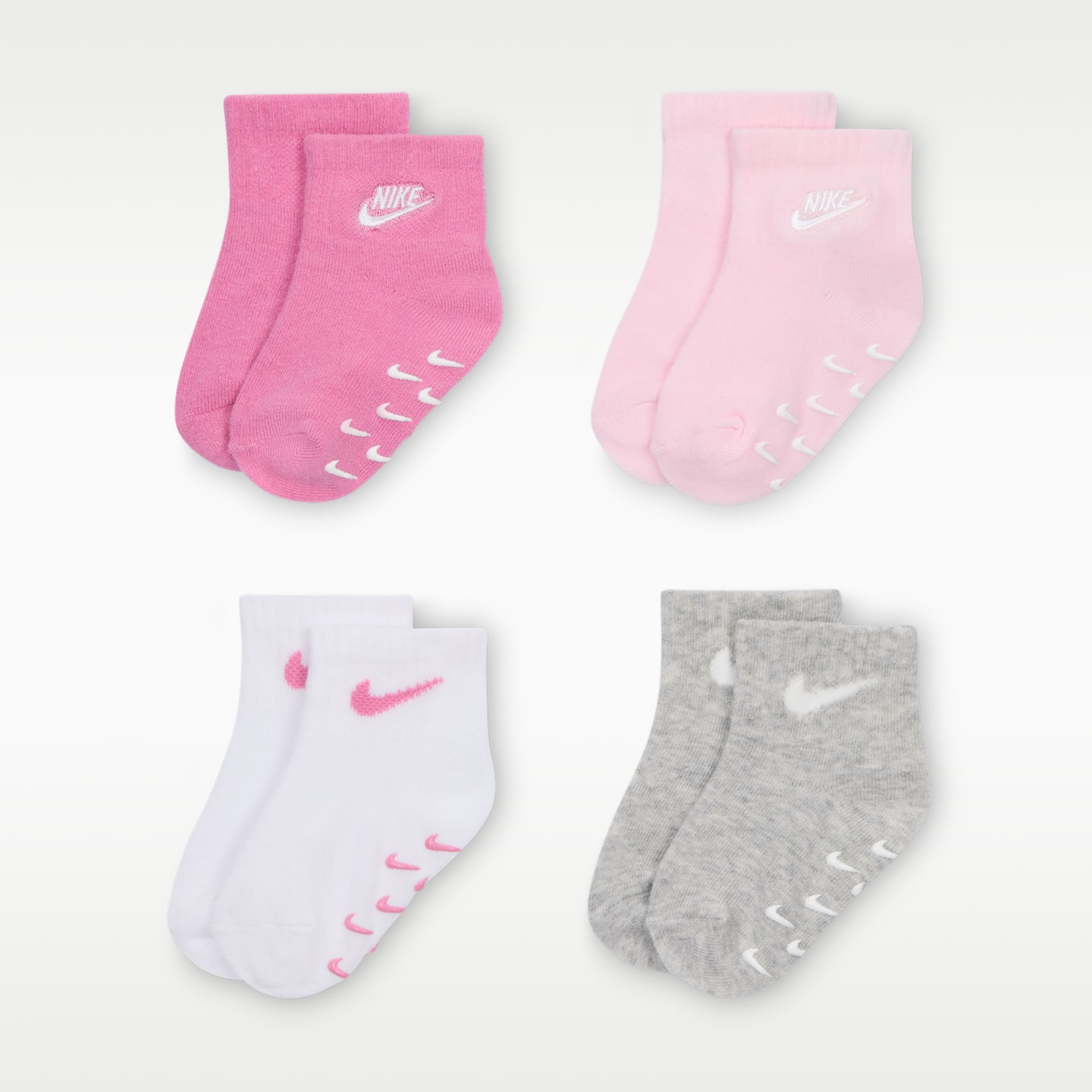 Нескользящие носки для малышей Nike Logo, 4 пары, цвет: Фламинго — фото 1
