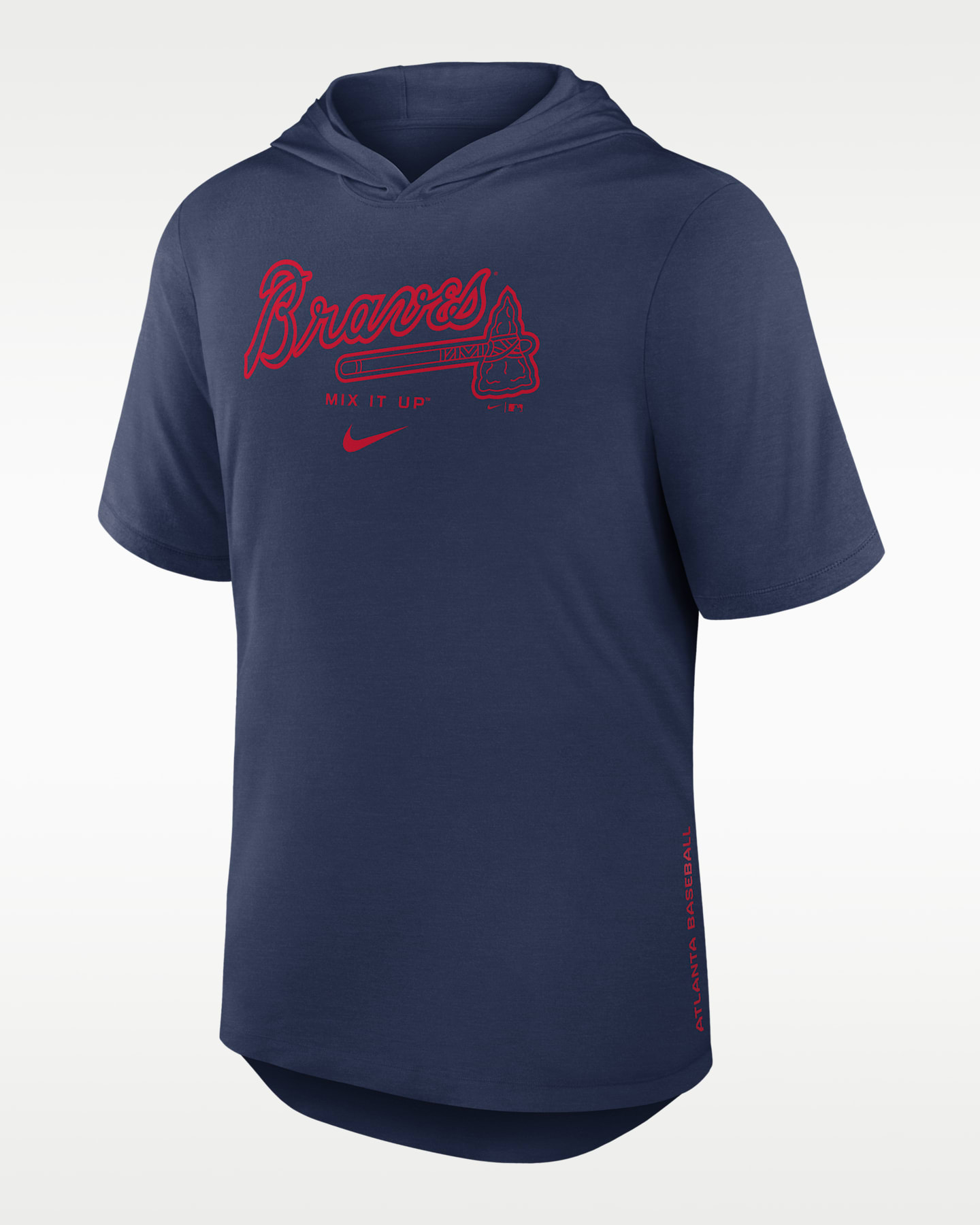 Мужская футболка с капюшоном Nike Atlanta Braves Arched Wordmark Dri-FIT MLB, цвет: Тёмно-синий — фото 3