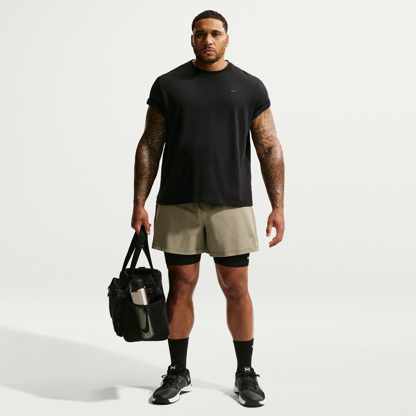 Мужские длинные шорты для фитнеса Nike Pro Dri-FIT, цвет: Чёрный / Белый — фото 8