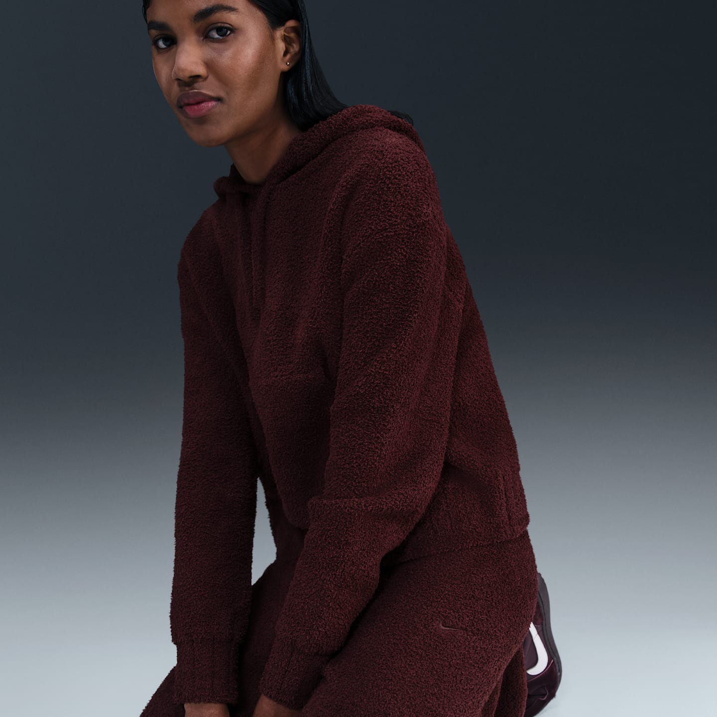 Женские брюки Nike Sportswear Phoenix Cozy Bouclé Slim Knit, цвет: Бордовый — фото 5