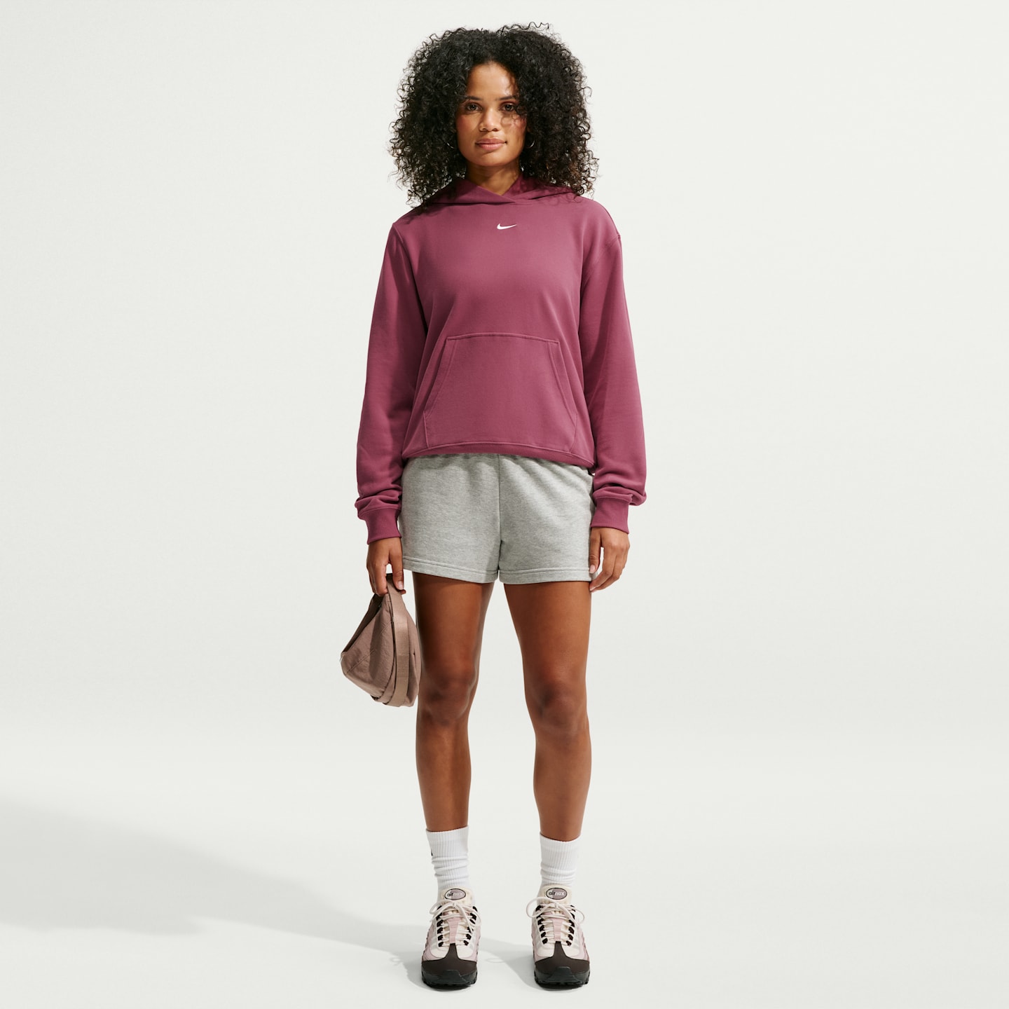 Женское худи Nike Studio Fleece Lightweight French Terry, цвет: Розовый / Молочный — фото 4