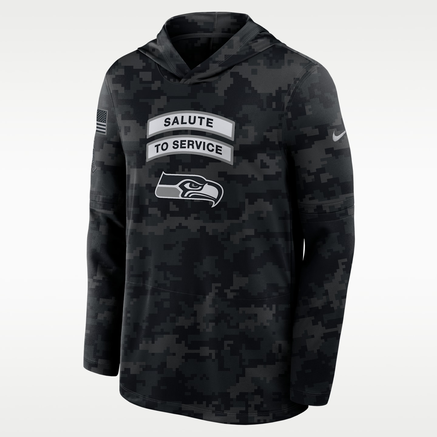 Мужской лонгслив с капюшоном Nike Seattle Seahawks Salute to Service Sideline Dri-FIT, цвет: Чёрный — фото 1