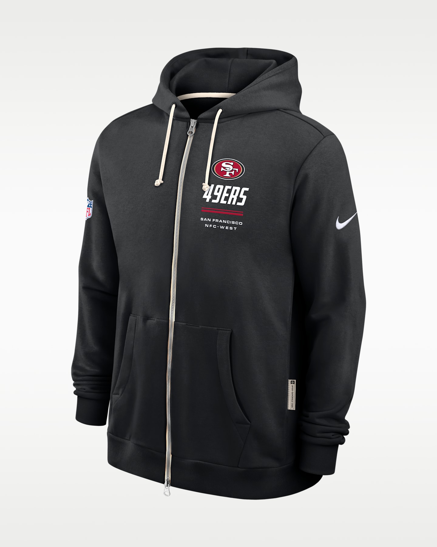 Мужское худи Nike San Francisco 49ers Sideline Standard Issue Dri-FIT NFL Full-Zip, цвет: Чёрный — фото 3