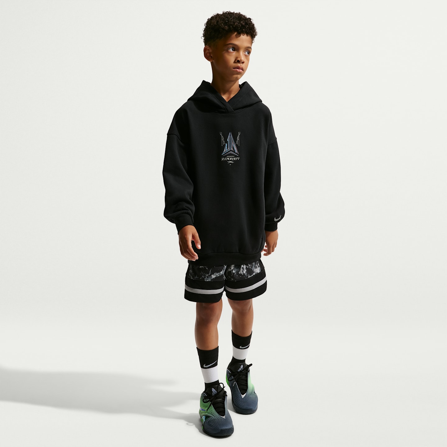 Детское флисовое худи оверсайз Nike Ja Club, цвет: Чёрный / Белый — фото 7