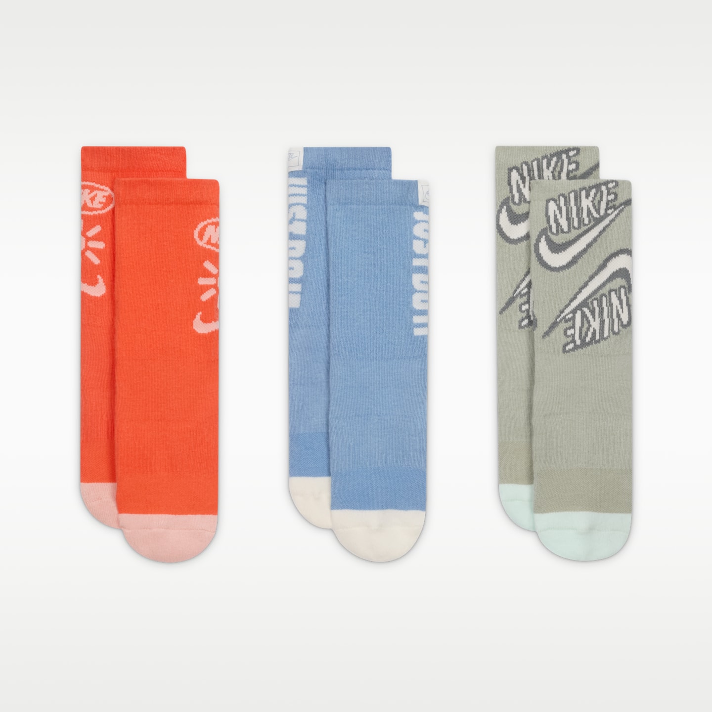 Детские носки Nike Everyday Plus Cushioned, 3 пары, цвет: Разноцветный — фото 2