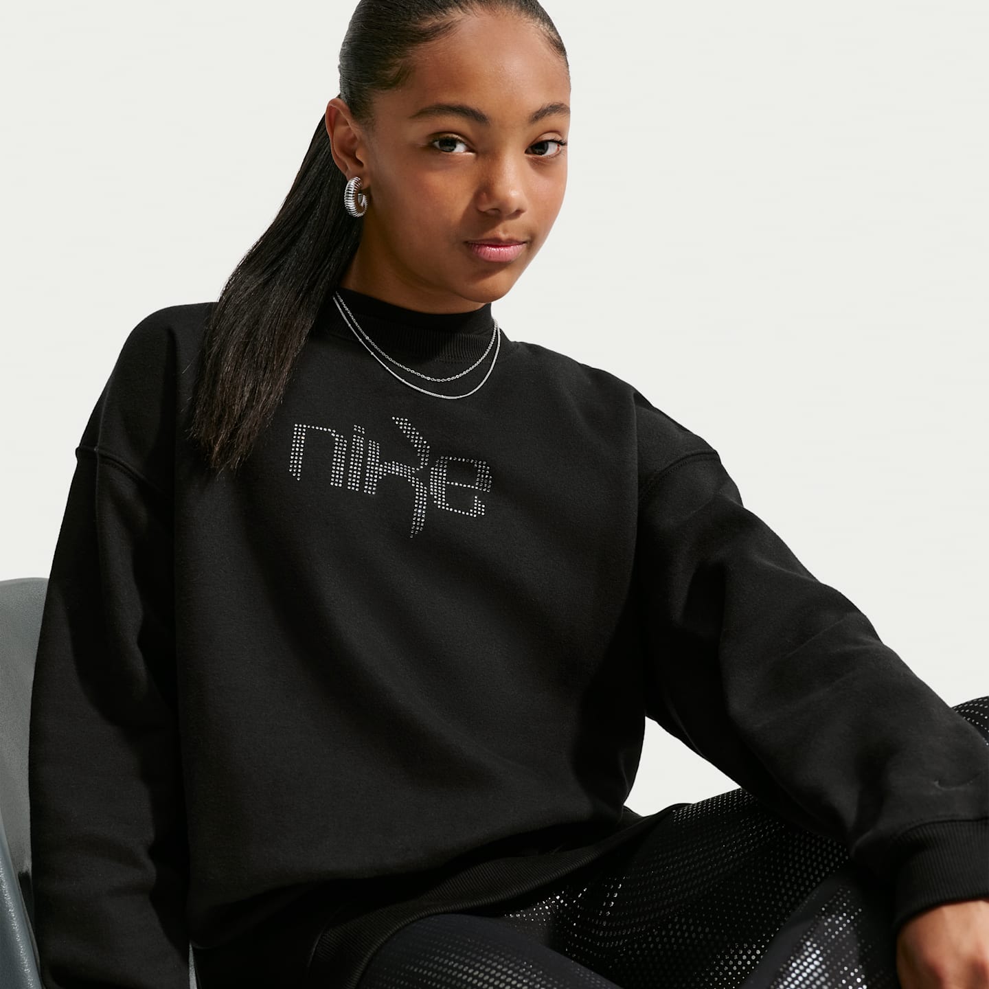 Детский оверсайз-свитшот Nike Studio Fleece для девочек, цвет: Чёрный — фото 3
