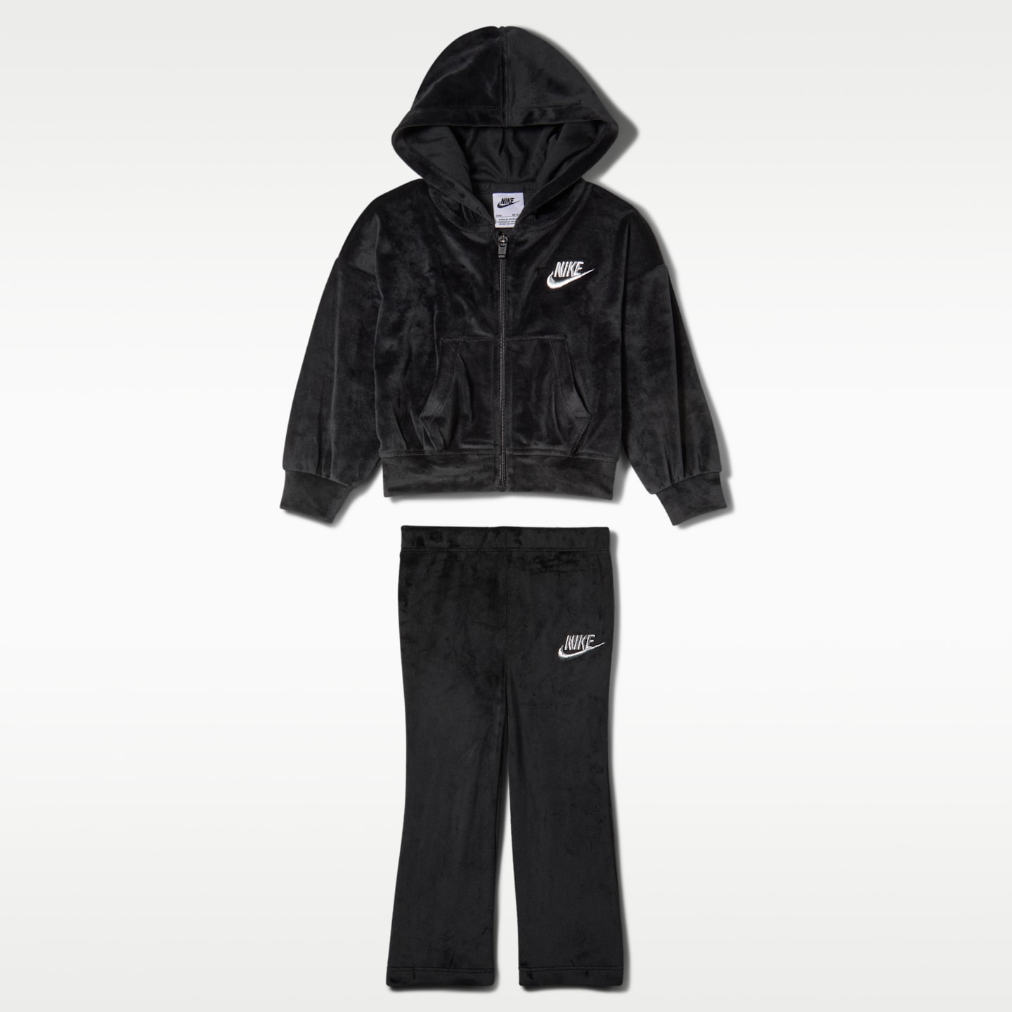 Комплект из двух предметов для малышей Nike: велюровые клёш-леггинсы, 12-24 мес, цвет: Чёрный — фото 1