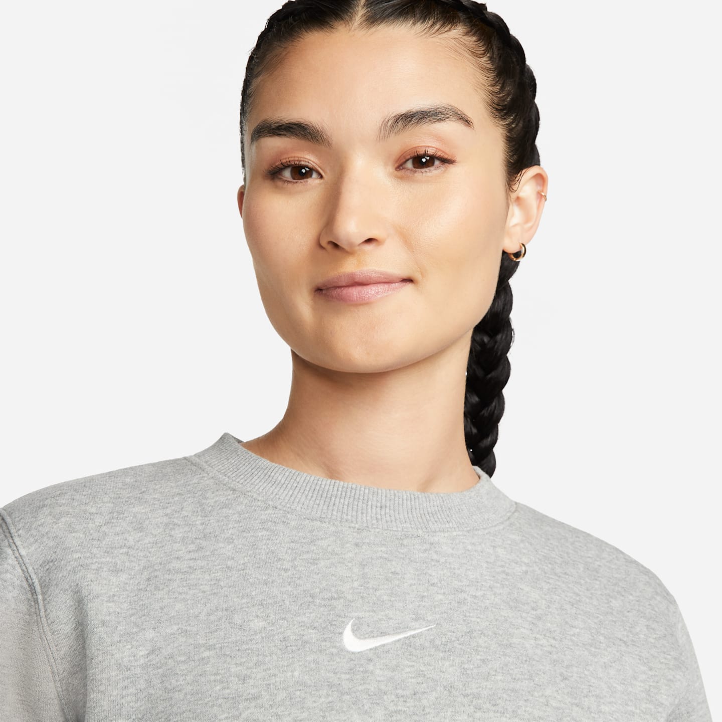 Женская толстовка Nike Sportswear Phoenix Fleece Crew-Neck, цвет: Серый меланжевый / Молочный — фото 3