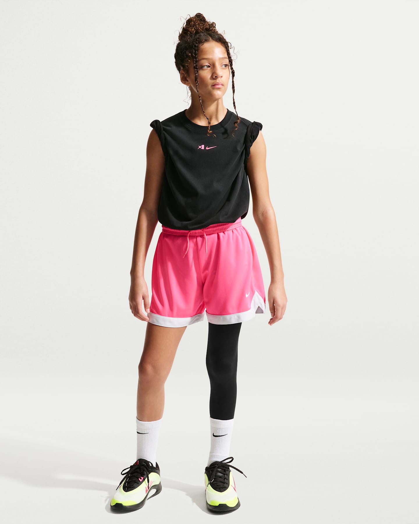 Детские баскетбольные легинсы Nike A'ja Wilson для девочек, асимметричные, средняя посадка, цвет: Чёрный / Белый — фото 6