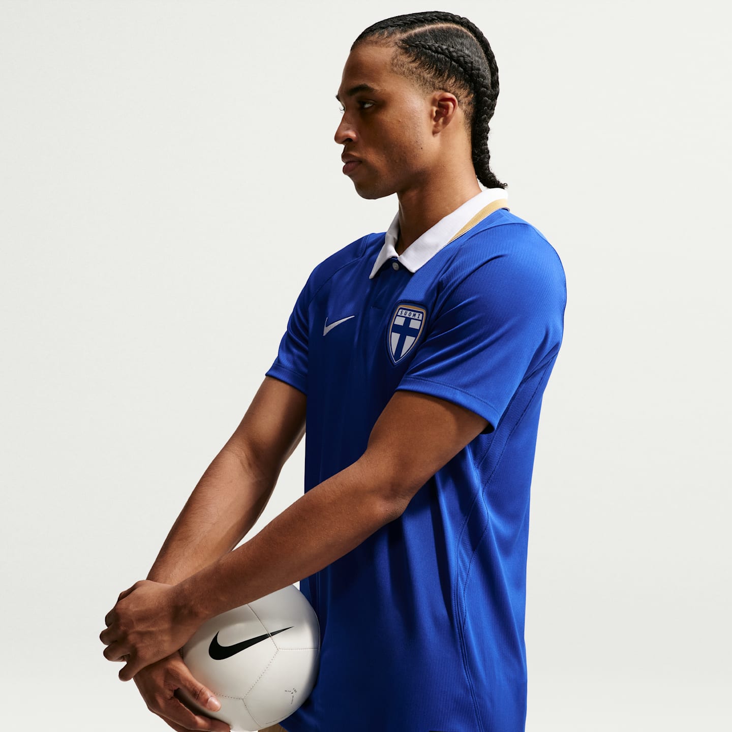 Мужской топ Nike Finland 2026 Stadium Away Dri-FIT Soccer Replica Jersey, цвет: Синий / Белый — фото 3