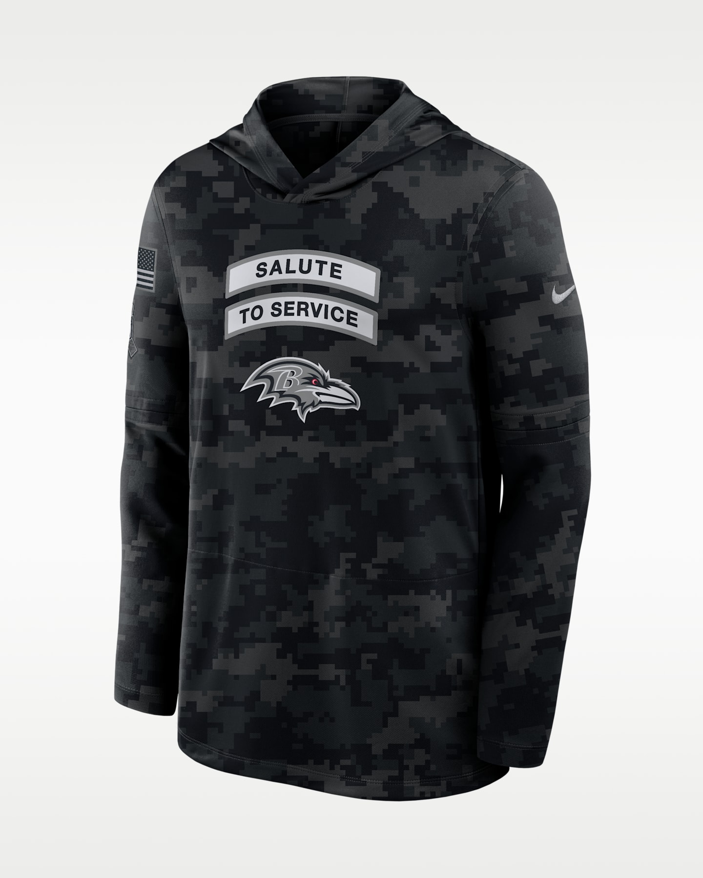 Мужской лонгслив с капюшоном Nike Baltimore Ravens Salute to Service Sideline Dri-FIT NFL, цвет: Чёрный — фото 3