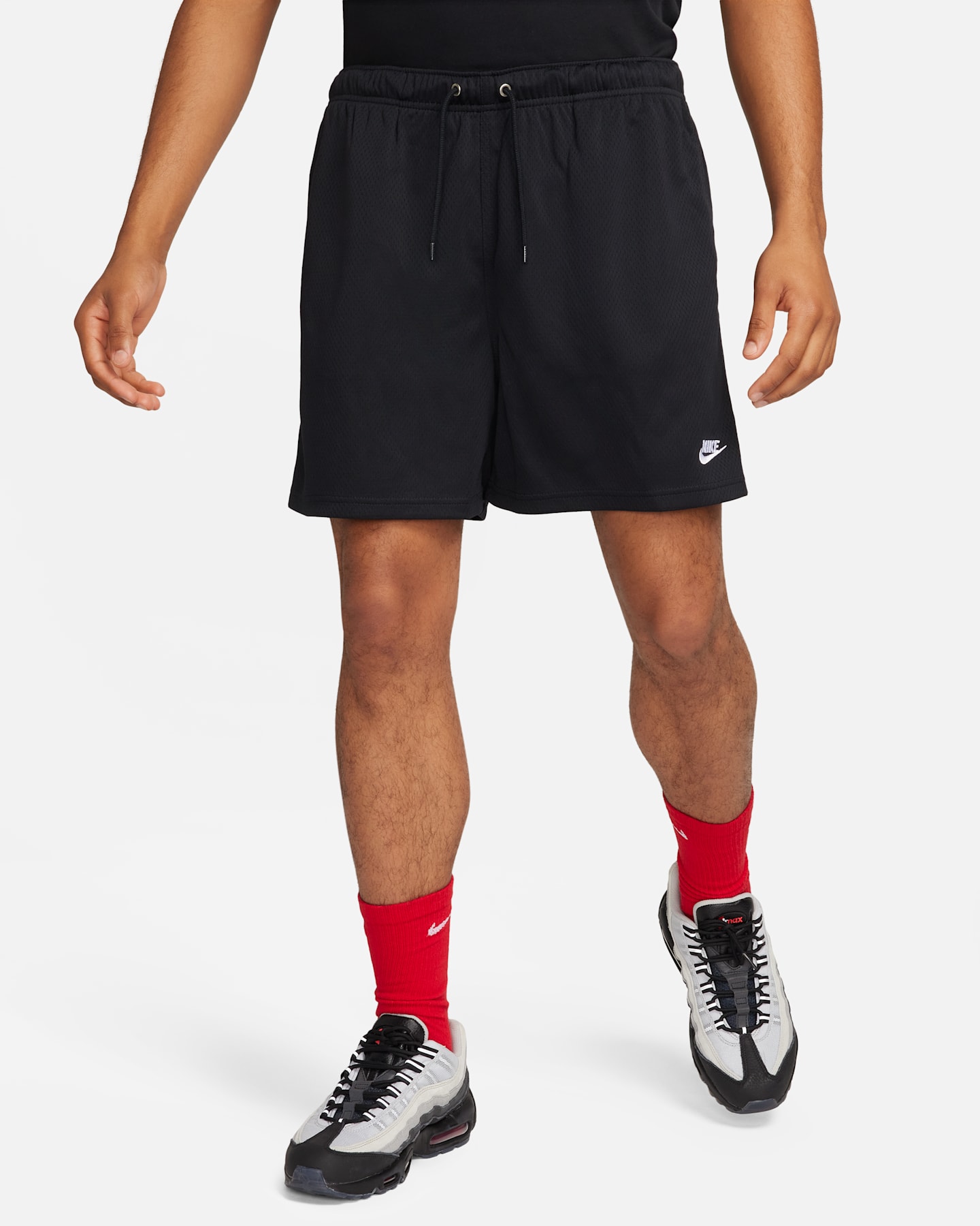 Мужские сетчатые шорты Nike Club Flow, цвет: Чёрный / Белый — фото 13