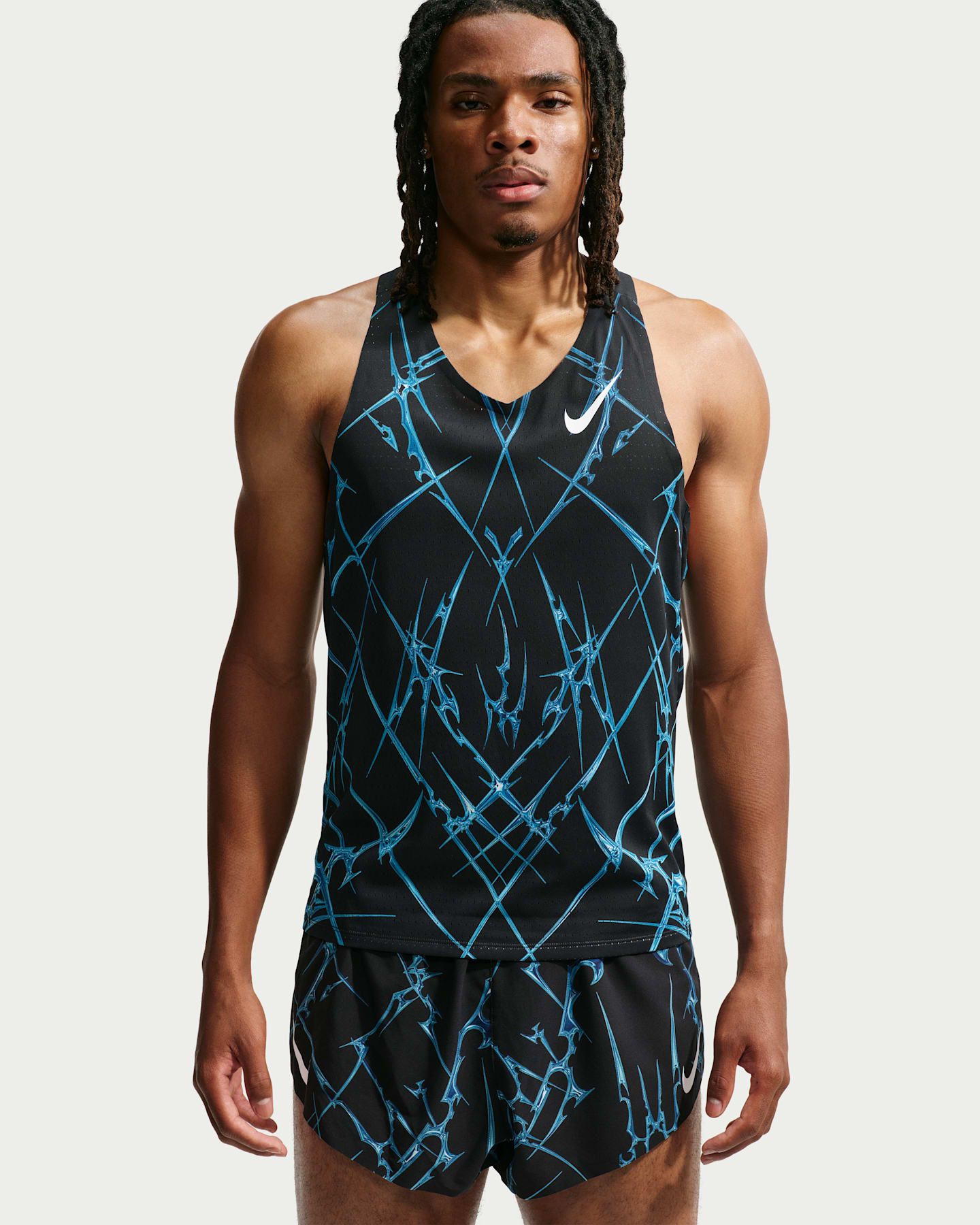 Мужской топ Nike AeroSwift Dri-FIT ADV Printed Running Singlet, цвет: Чёрный / Белый — фото 7