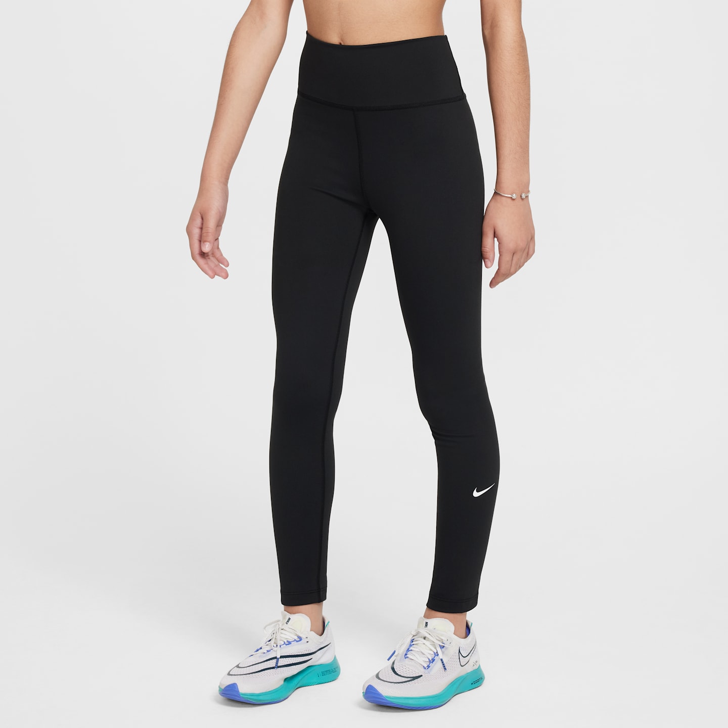 Детские леггинсы для девочек Nike One Dri-FIT с высокой талией, цвет: Чёрный / Белый — фото 1