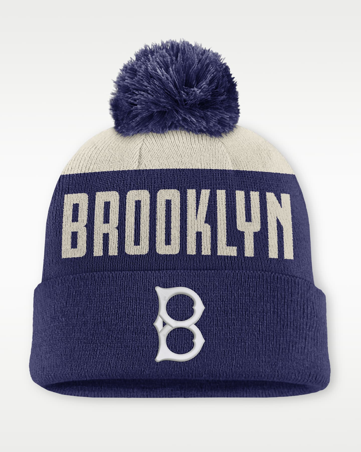 Мужская шапка Nike Brooklyn Dodgers Cooperstown Peak MLB Cuffed Pom Beanie, цвет: Белый / Синий — фото 2