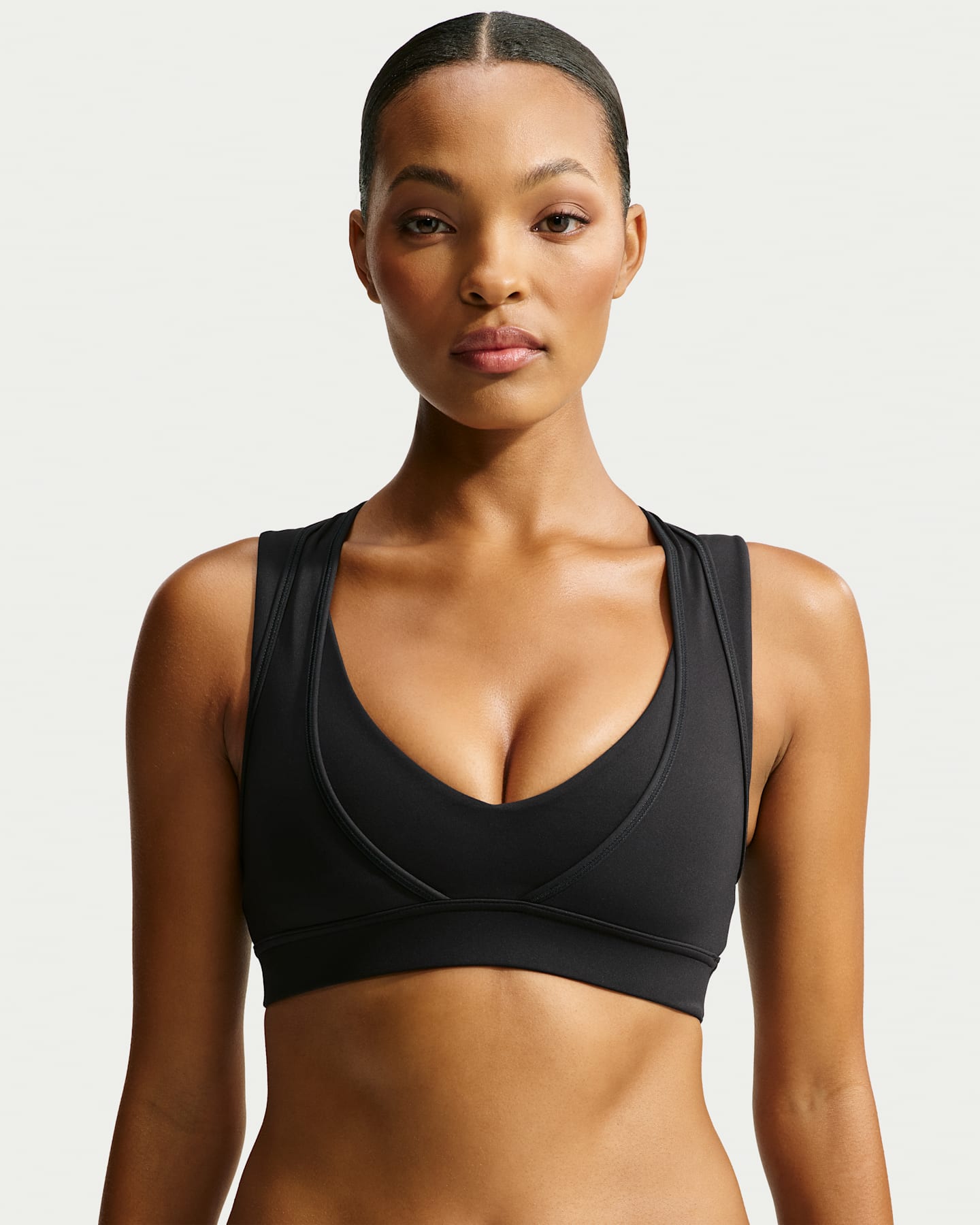 Женские спортивные бра NikeSKIMS Matte Double-Layer Plunge Bra, цвет: Обсидиановый — фото 8