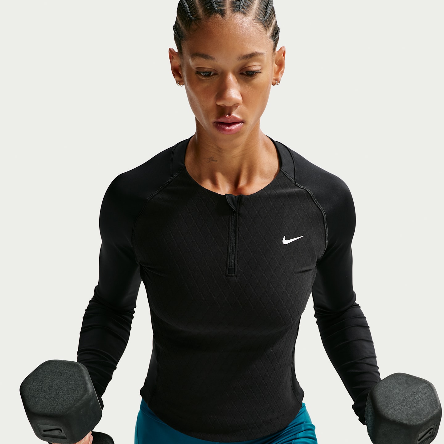 Женский топ Nike Pro Sculpt Dri-FIT 1/4-Zip Long-Sleeve Top, цвет: Чёрный / Белый — фото 3