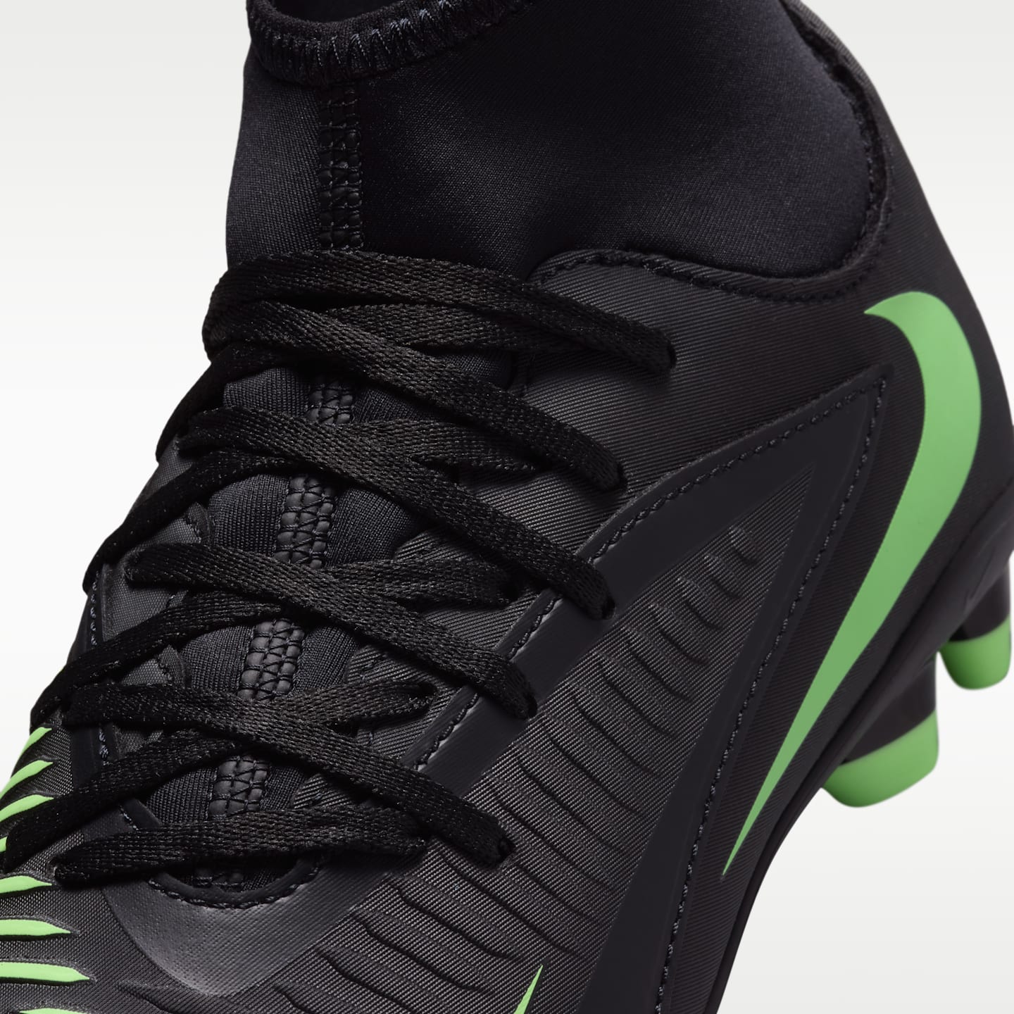 Детские бутсы Nike Jr. Phantom 6 High Club Multi-Ground Soccer Cleats, цвет: Чёрный / Зелёный — фото 8