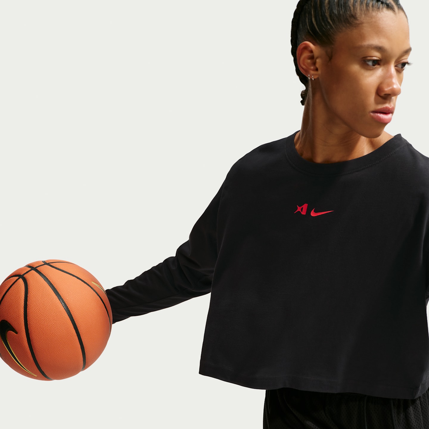 Женская баскетбольная футболка Nike A'ja Wilson с длинным рукавом, цвет: Чёрный — фото 3