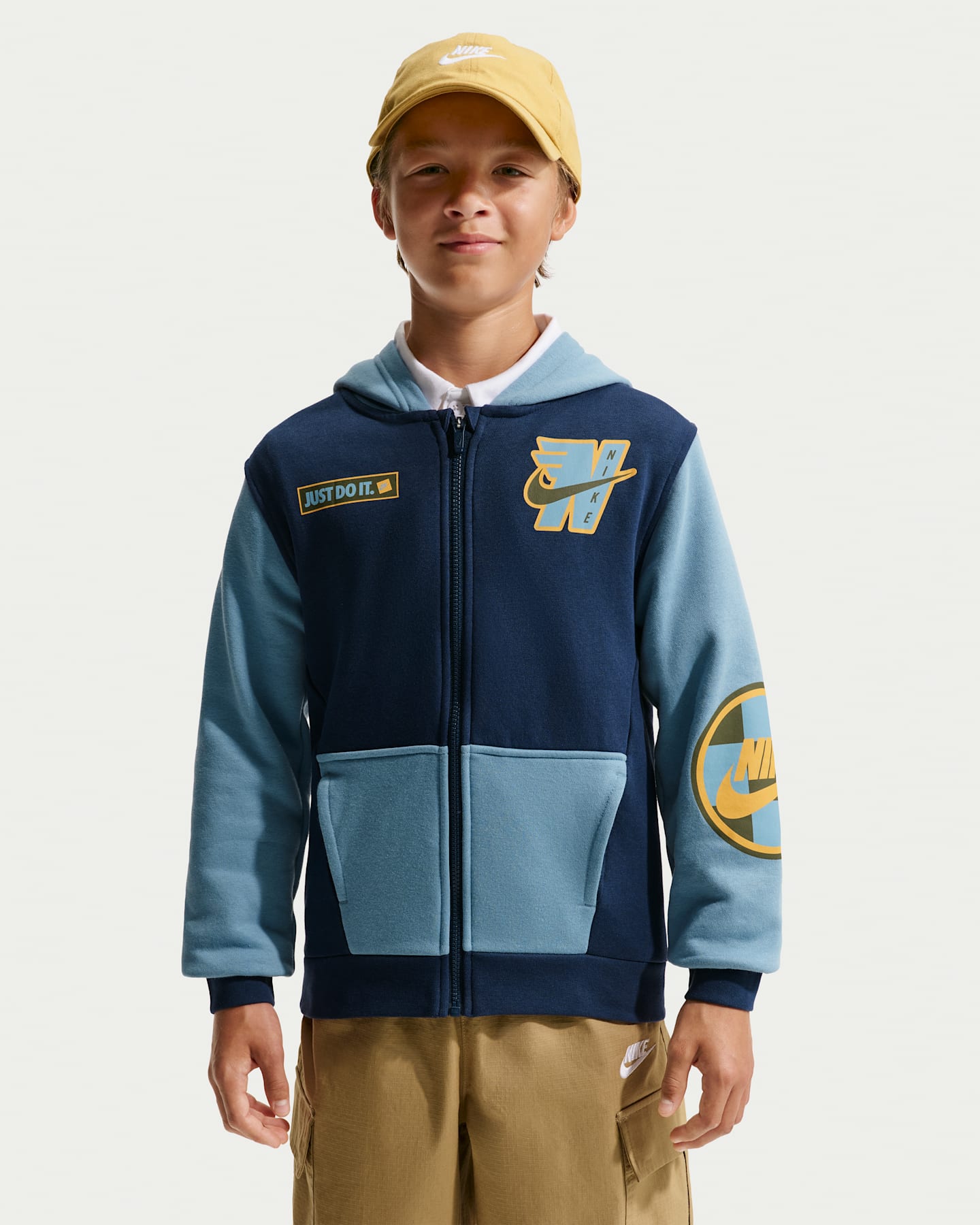 Детское флисовое худи на молнии Nike Sportswear Club, цвет: Тёмно-синий / Синий — фото 6