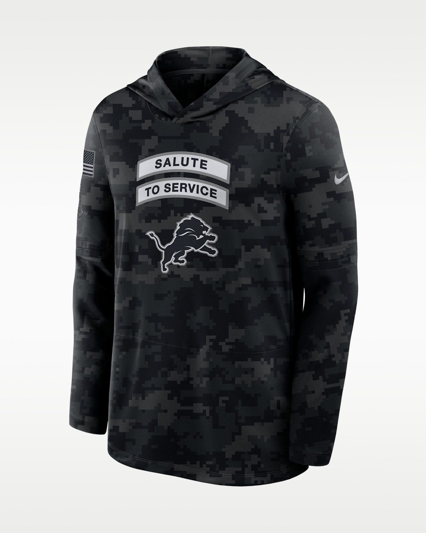 Мужской лонгслив с капюшоном Nike Detroit Lions Salute to Service Sideline Dri-FIT NFL, цвет: Чёрный — фото 3