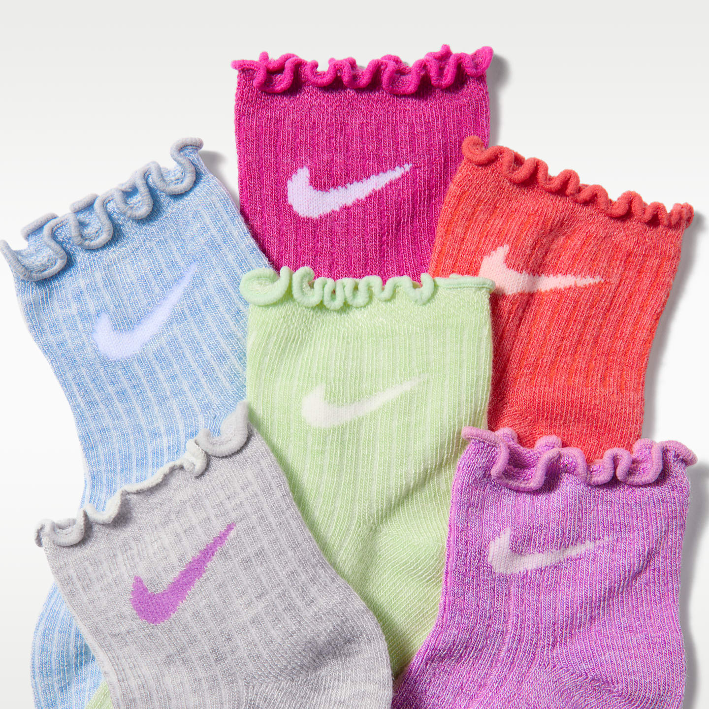 Детские короткие носки Nike с волнистым краем, 6 пар, цвет: Яркий розовый — фото 2