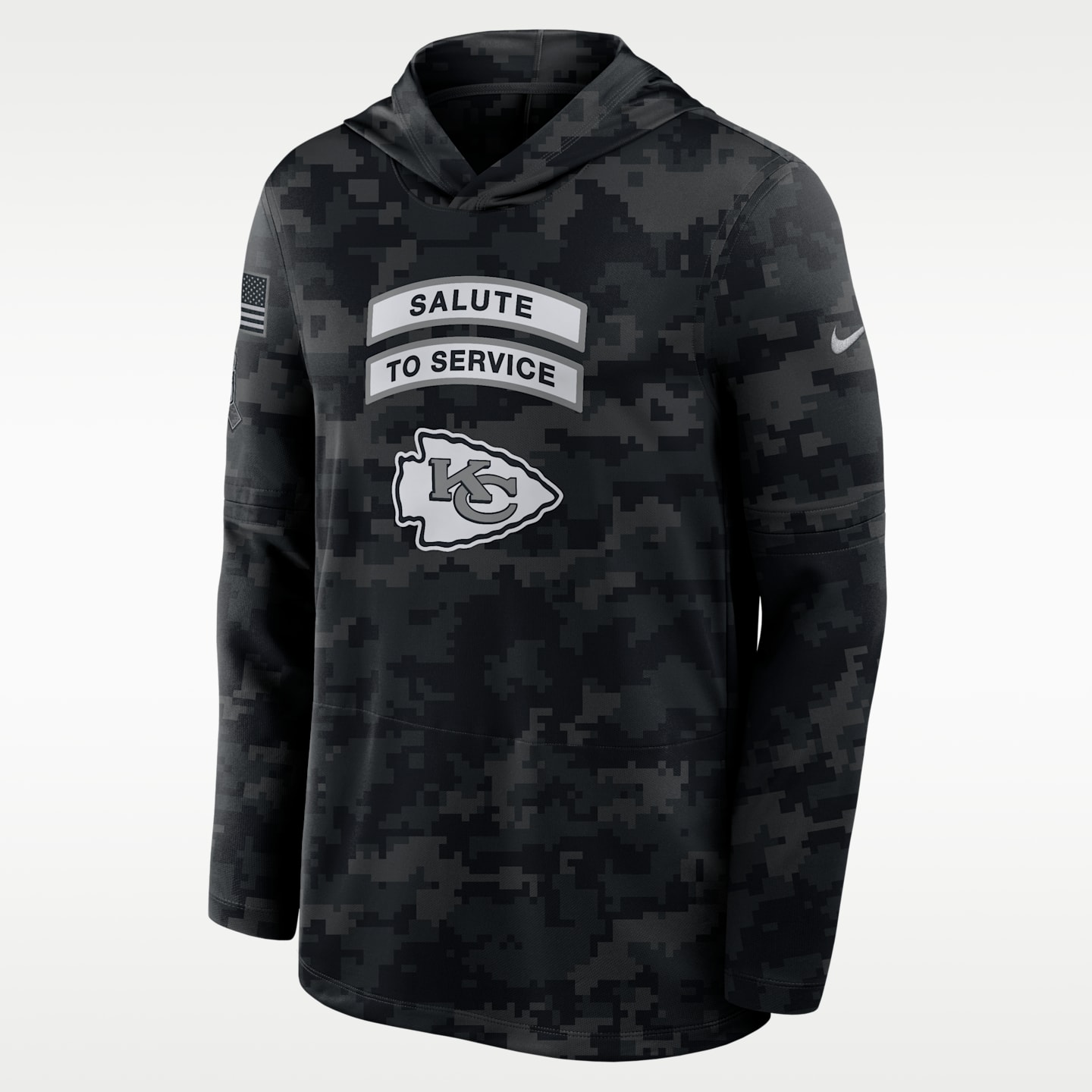 Мужской лонгслив с капюшоном Nike Dri-FIT NFL Kansas City Chiefs Salute to Service, цвет: Чёрный — фото 1