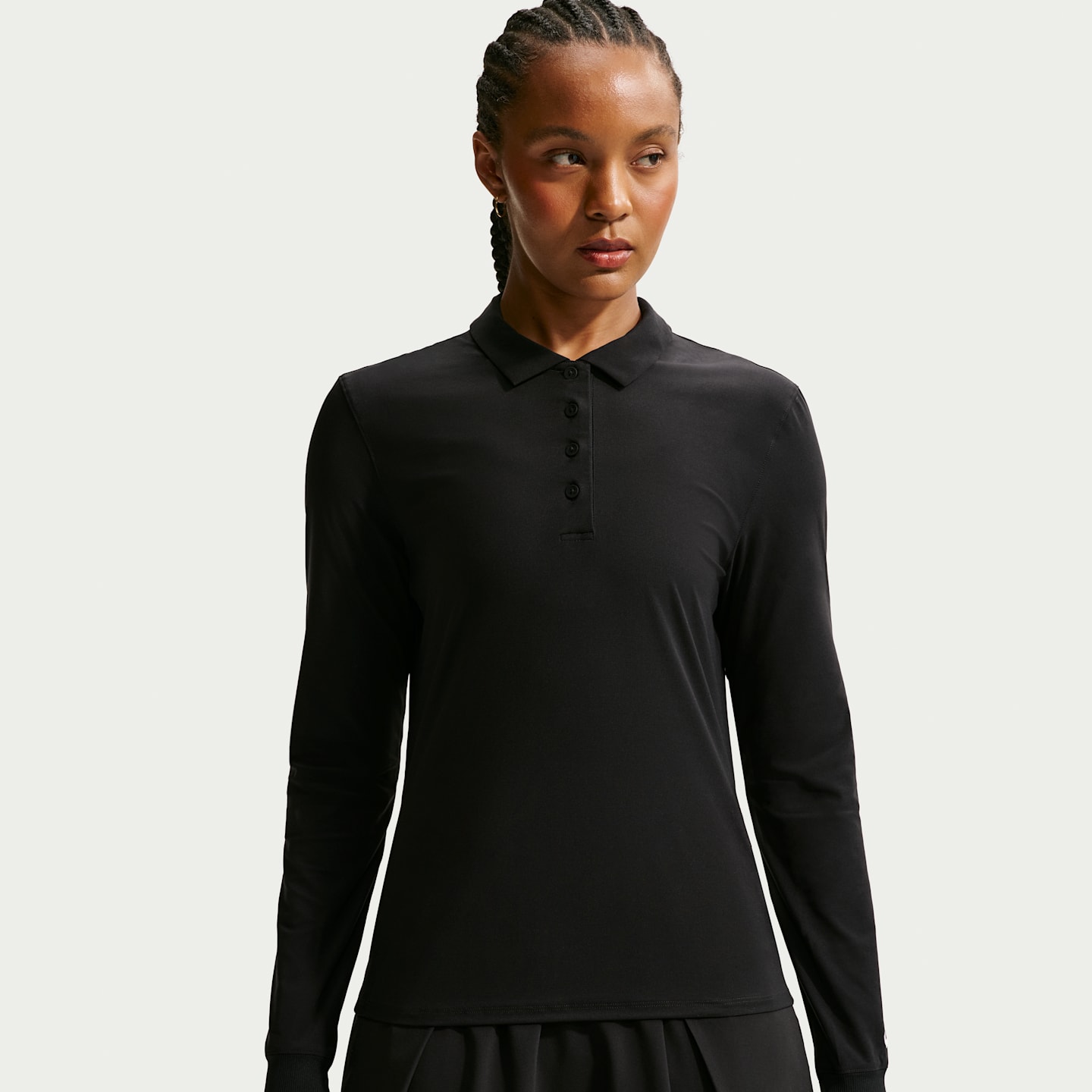 Женское поло Nike Victory Dri-FIT с длинным рукавом, цвет: Чёрный / Белый — фото 1