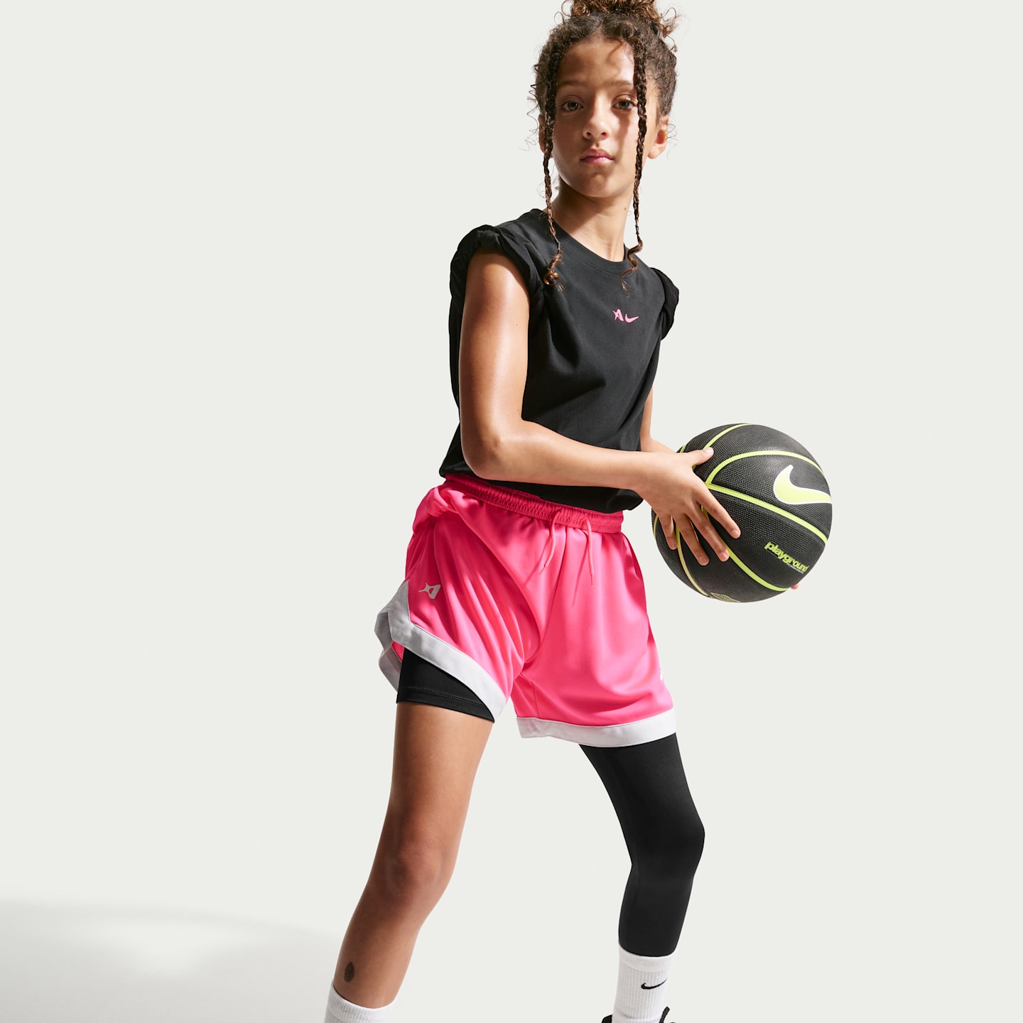 Детские баскетбольные легинсы Nike A'ja Wilson для девочек, асимметричные, средняя посадка, цвет: Чёрный / Белый — фото 4