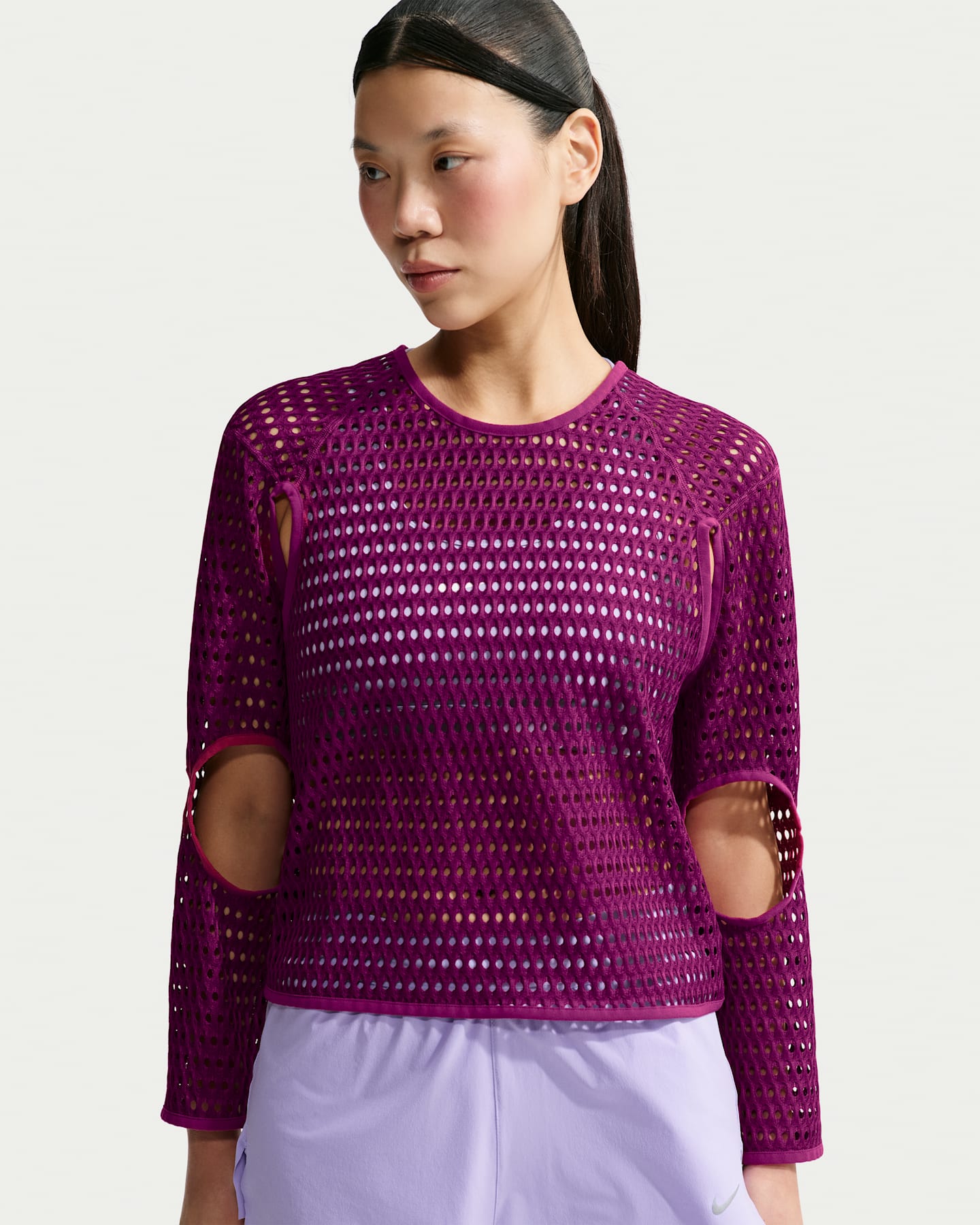 Женский топ Nike Radical AirFlow Aero-FIT Long-Sleeve Running Top, цвет: Ягодный / Чёрный — фото 7