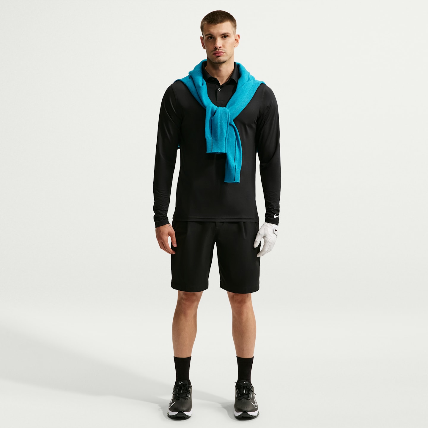 Мужское поло для гольфа Nike Velocity Dri-FIT с длинным рукавом, цвет: Чёрный / Белый — фото 4