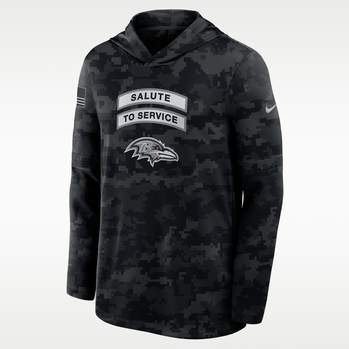 Мужской лонгслив с капюшоном Nike Baltimore Ravens Salute to Service Sideline Dri-FIT NFL, цвет: Чёрный — фото 1