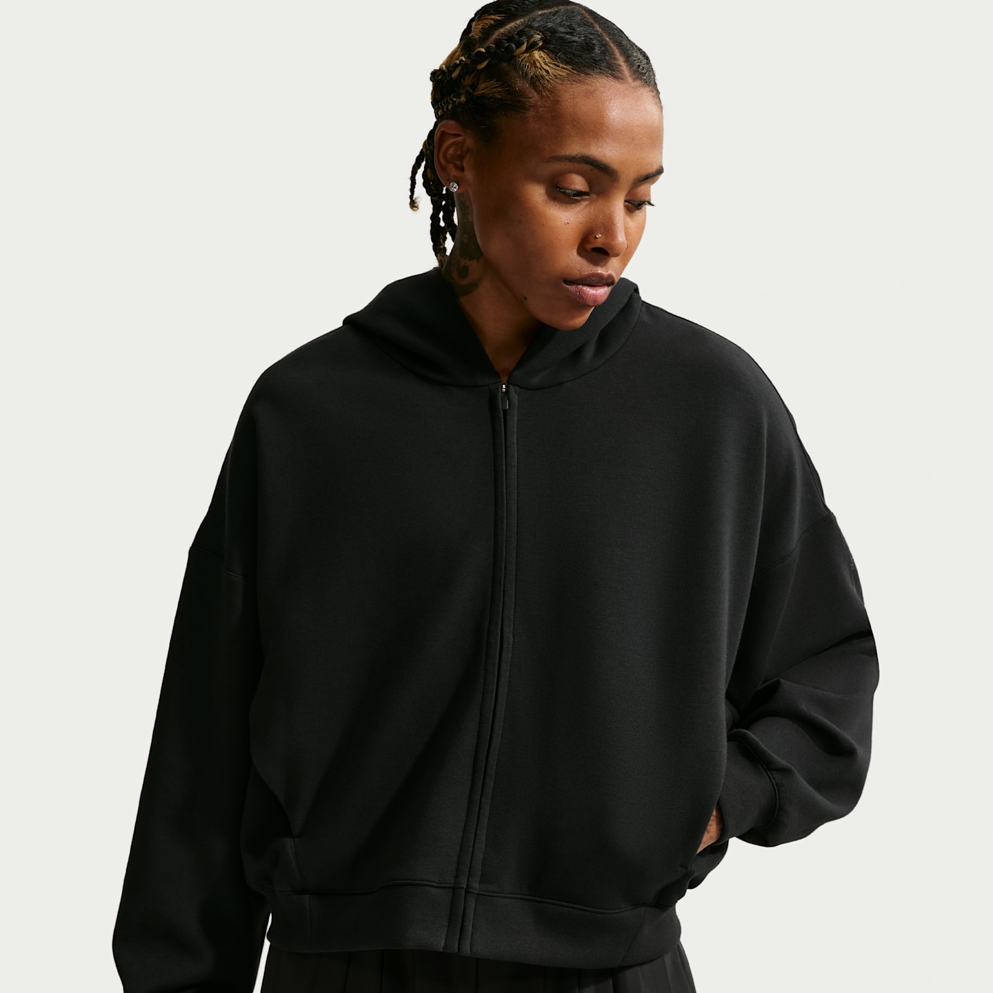 Женское худи на молнии Nike 24.7 ImpossiblySoft, цвет: Чёрный / Серый — фото 1