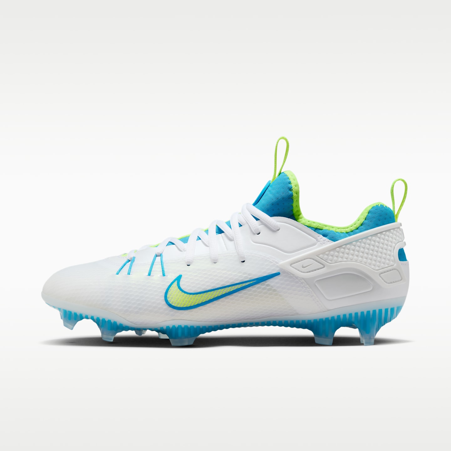 Женские бутсы Nike Huarache 9 Elite Low LAX SE Lacrosse, цвет: Белый / Яркий синий — фото 1