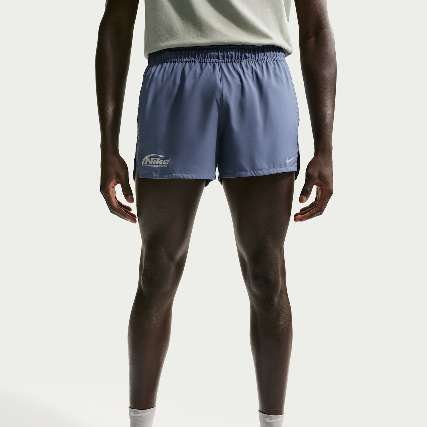 Мужские беговые шорты Nike Dri-FIT 3" со встроенными брифами, цвет: Синий / Средний пепельный — фото 2