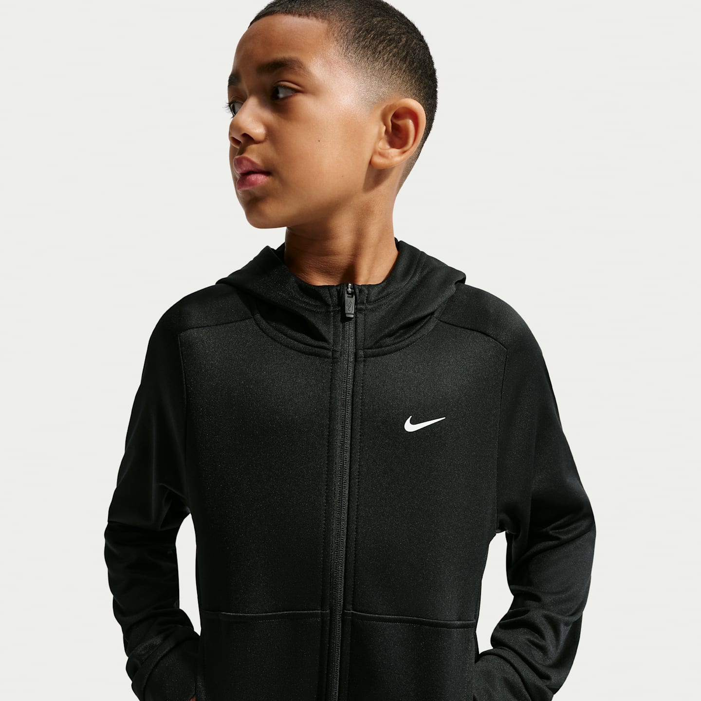 Худи Nike Therma-FIT Fleece Full-Zip для мальчиков, цвет: Чёрный / Белый — фото 1