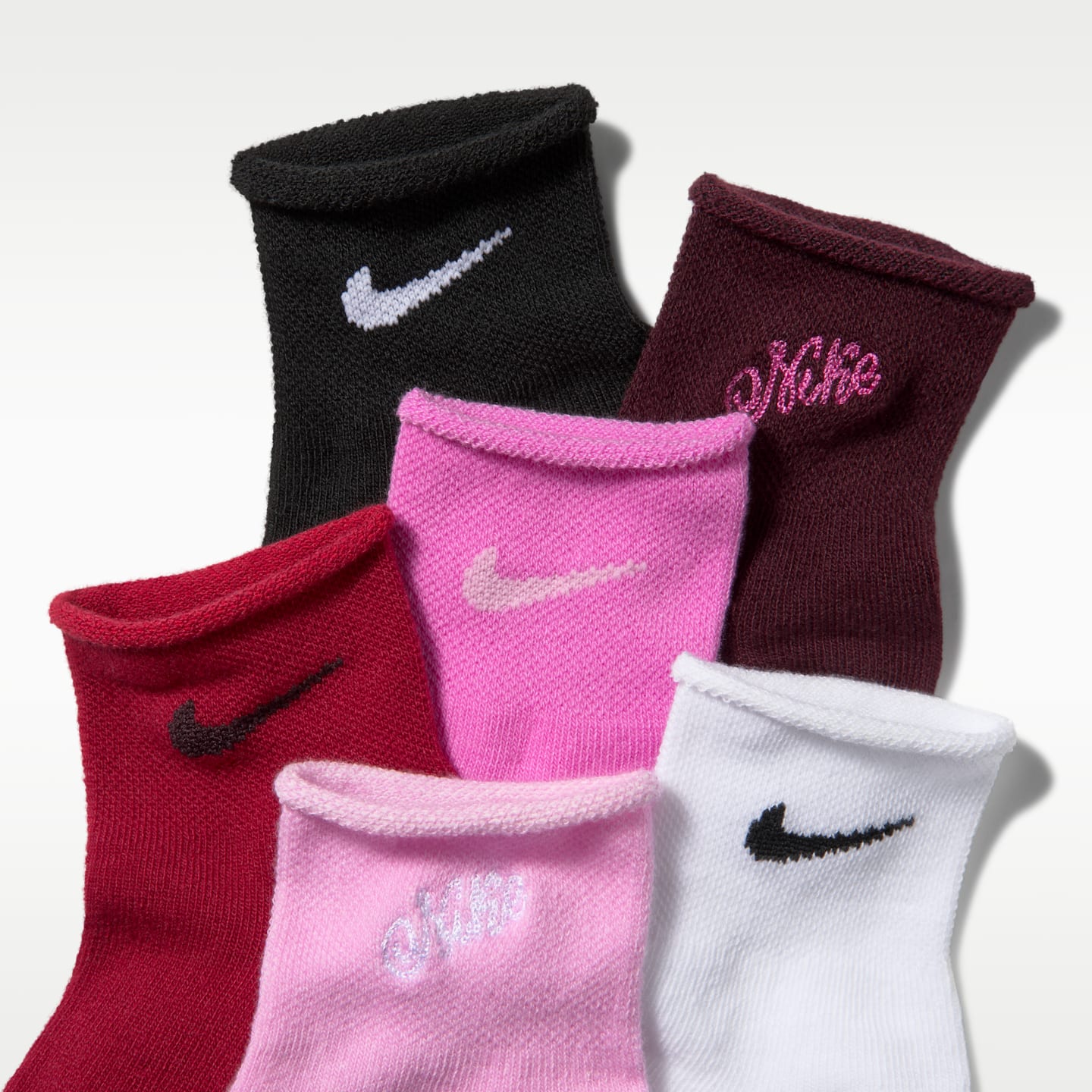 Детские короткие носки Nike с отворотом, 6 пар, цвет: Розовый — фото 2